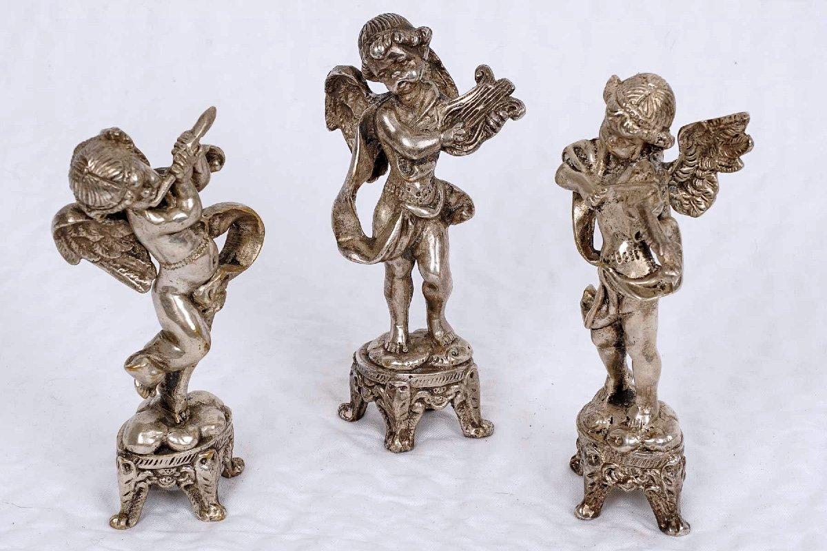 Lot Of Three Musician Cherubs In Cast Lead - Period: 20th Century In Excellent Condition For Sale In CRÉTEIL, FR