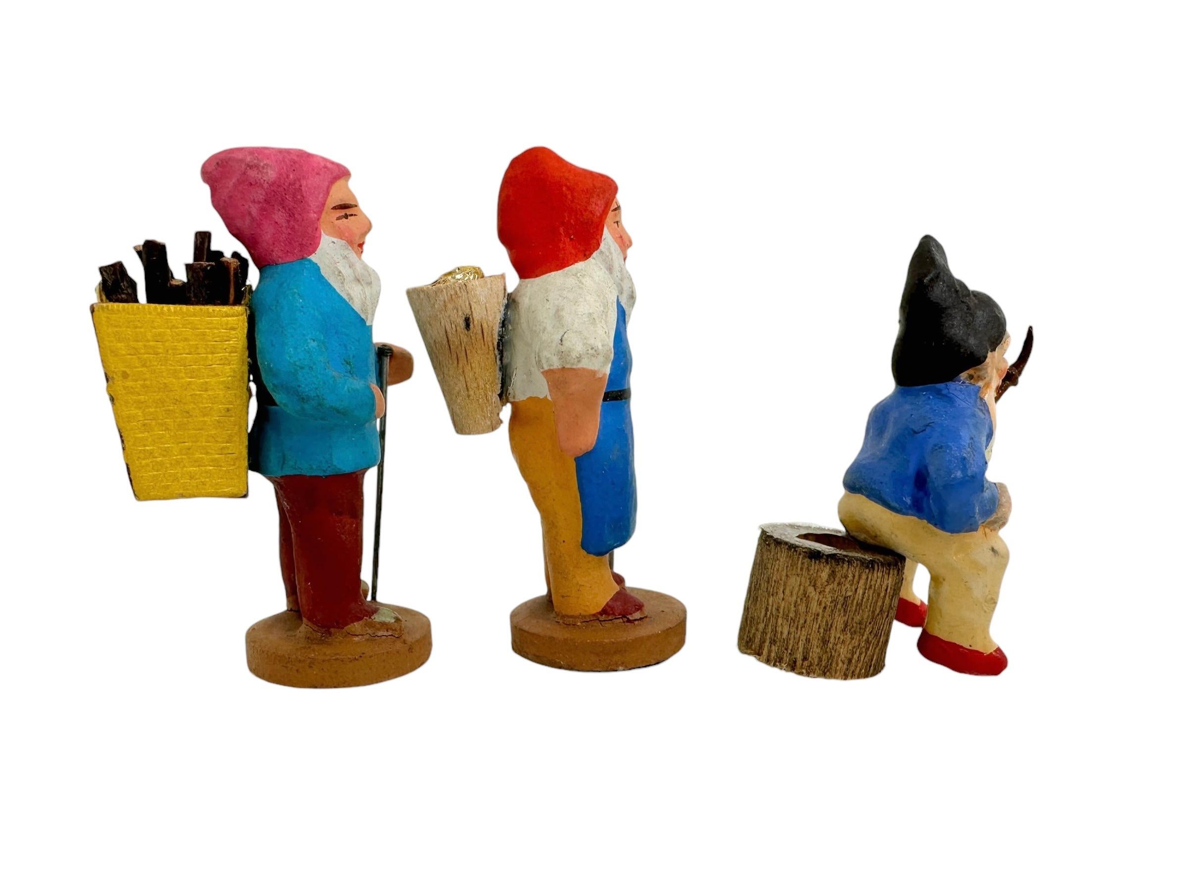 Hand-Crafted Lot of Three Putz Toy Gnomes Antique German Erzgebirge Christmas 1920s For Sale