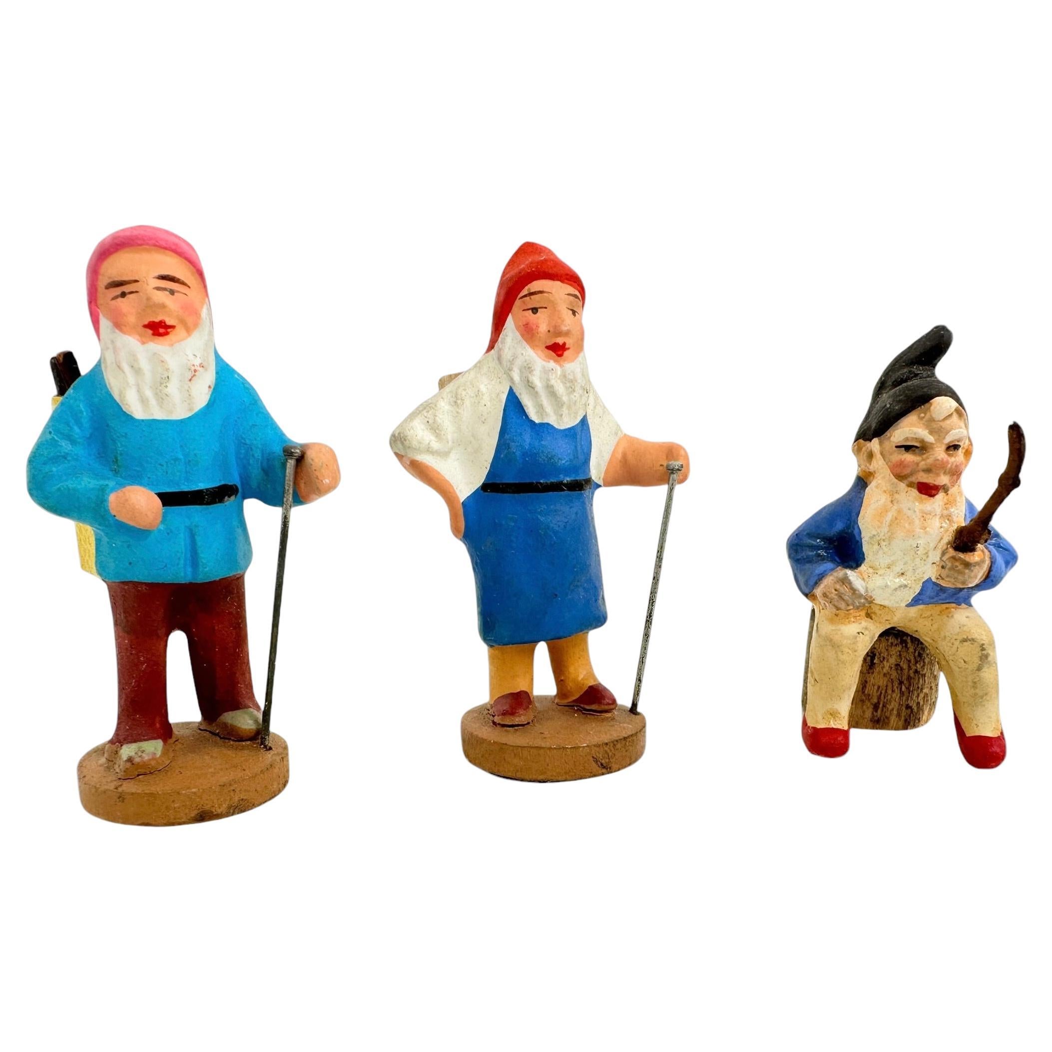 Lot of Three Putz Toy Gnomes Antike Deutsche Erzgebirge Weihnachts 1920er Jahre