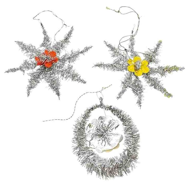 Lot of Three Tinsel Christmas Ornaments Vintage, German For Sale