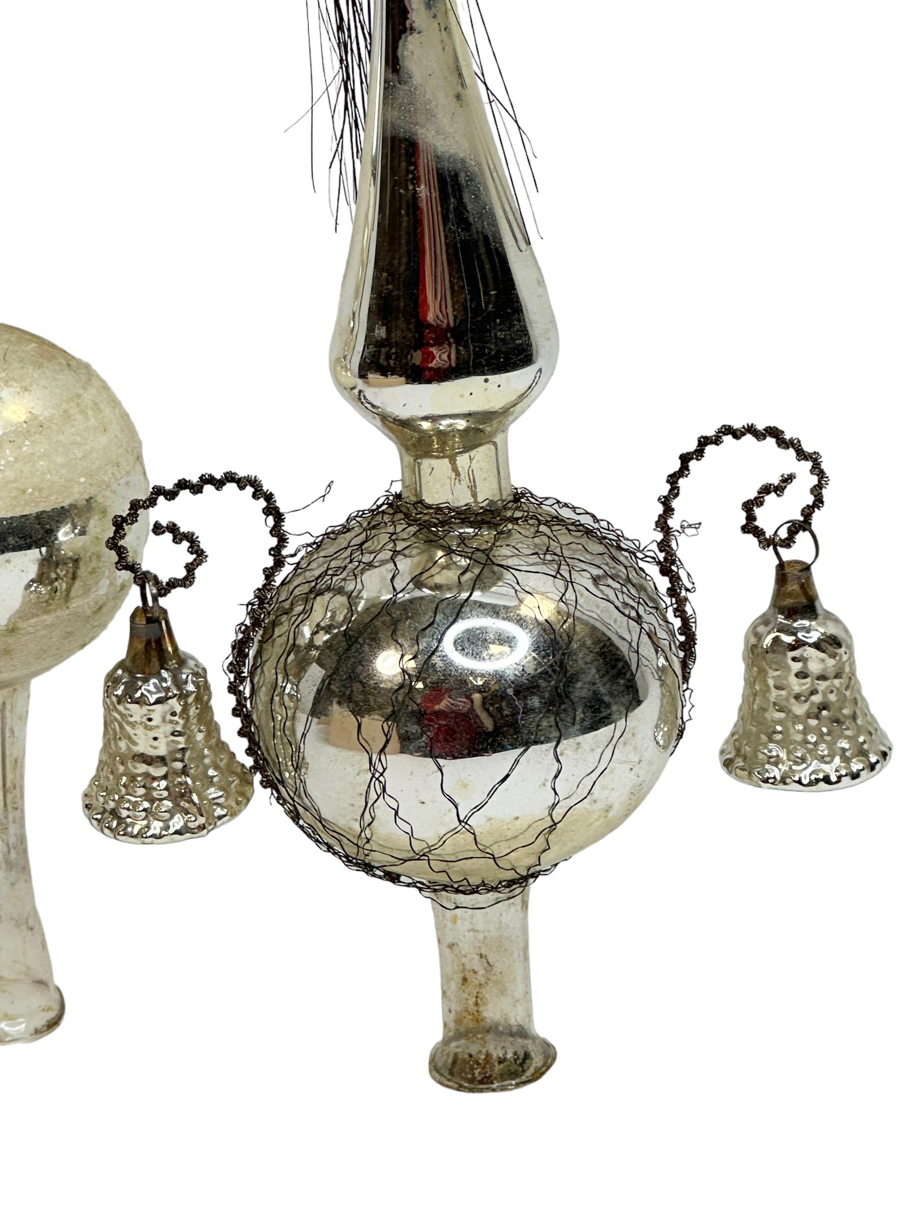 Lot of Three Vintage Antique Mercury Glass Christmas Tree Topper German, 1910s For Sale 6