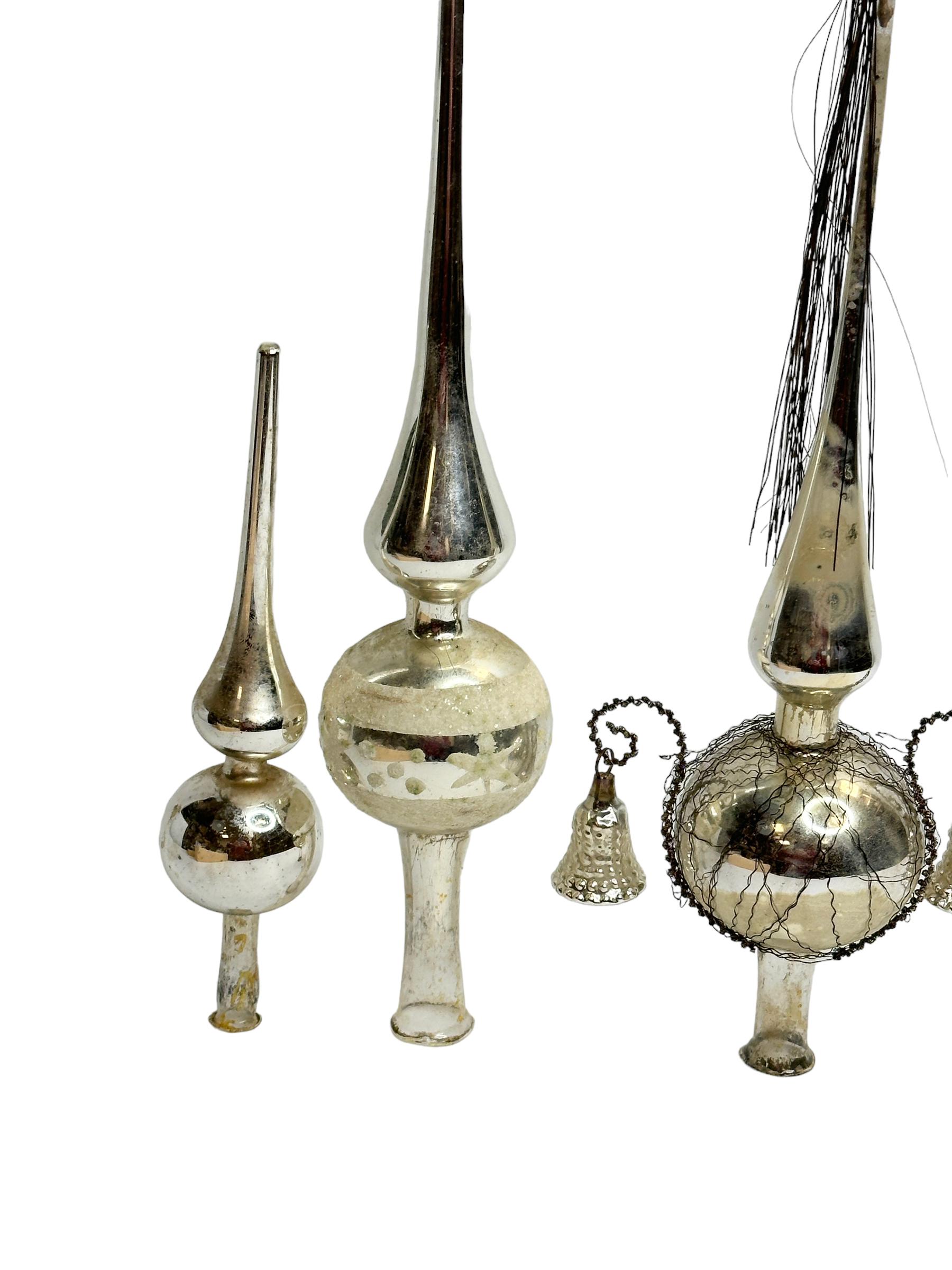 Lot of Three Vintage Antique Mercury Glass Weihnachtsbaumaufsatz aus Quecksilberglas, Deutsch, 1910er Jahre (Volkskunst) im Angebot