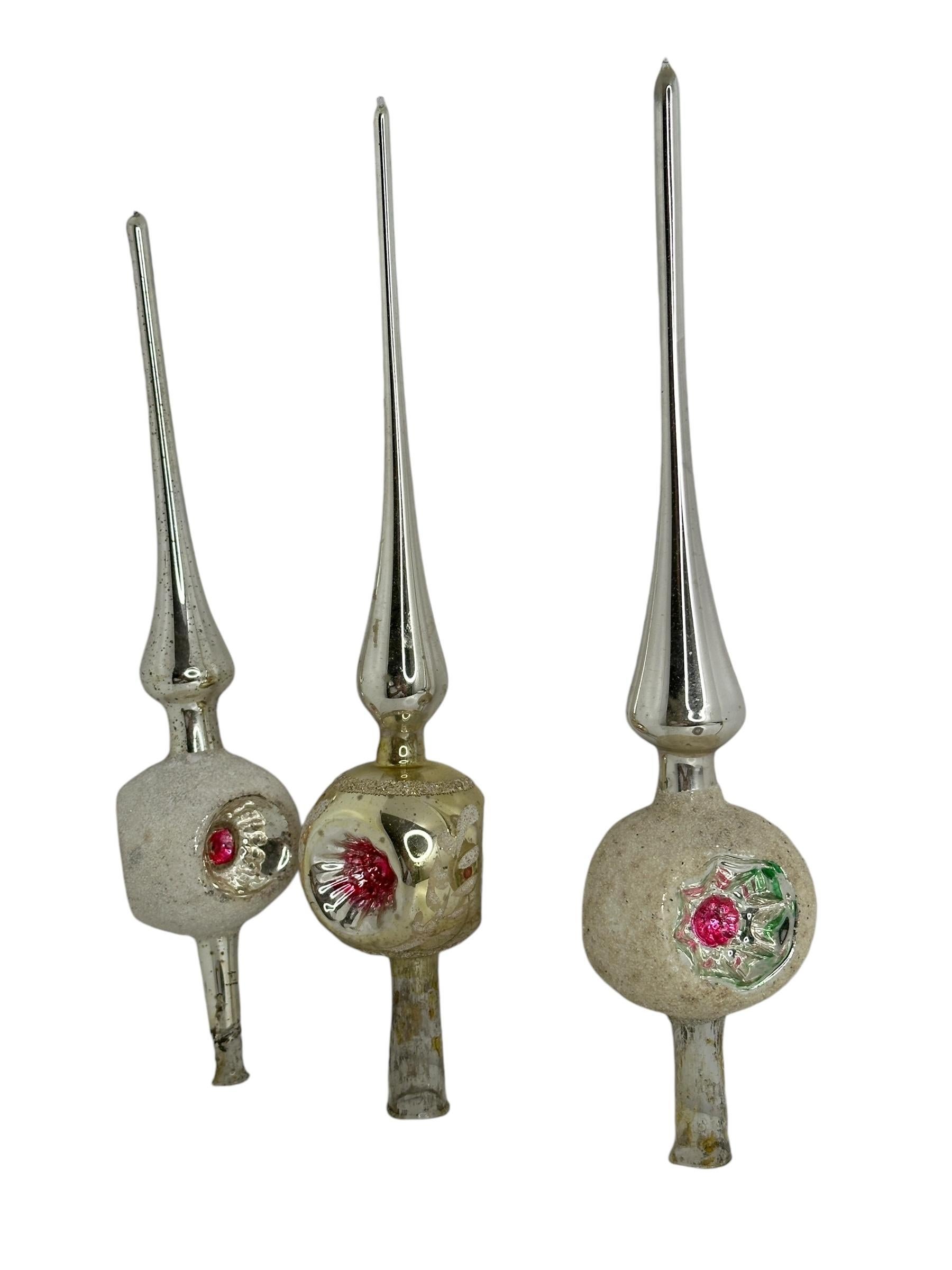 Lot of Three Vintage Antique Mercury Glass Christmas Tree Topper German, 1910s In Good Condition For Sale In Nuernberg, DE