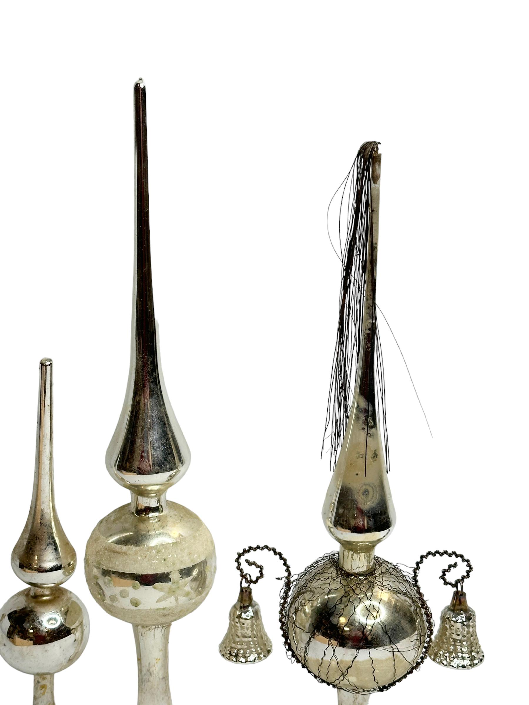 Lot of Three Vintage Antique Mercury Glass Weihnachtsbaumaufsatz aus Quecksilberglas, Deutsch, 1910er Jahre (20. Jahrhundert) im Angebot