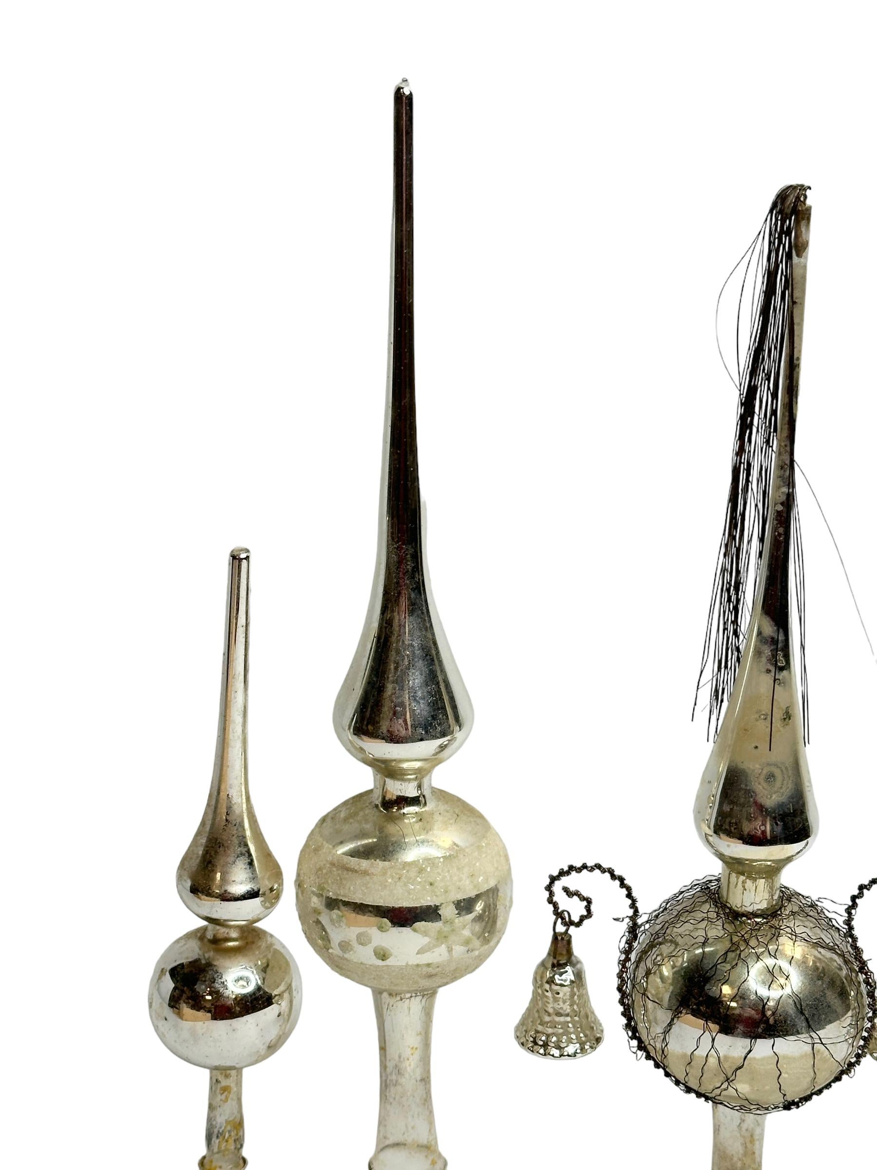 Lote de tres adornos navideños antiguos de cristal de mercurio alemán, década de 1910 siglo XX en venta