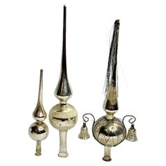 Lote de tres adornos navideños antiguos de cristal de mercurio alemán, década de 1910