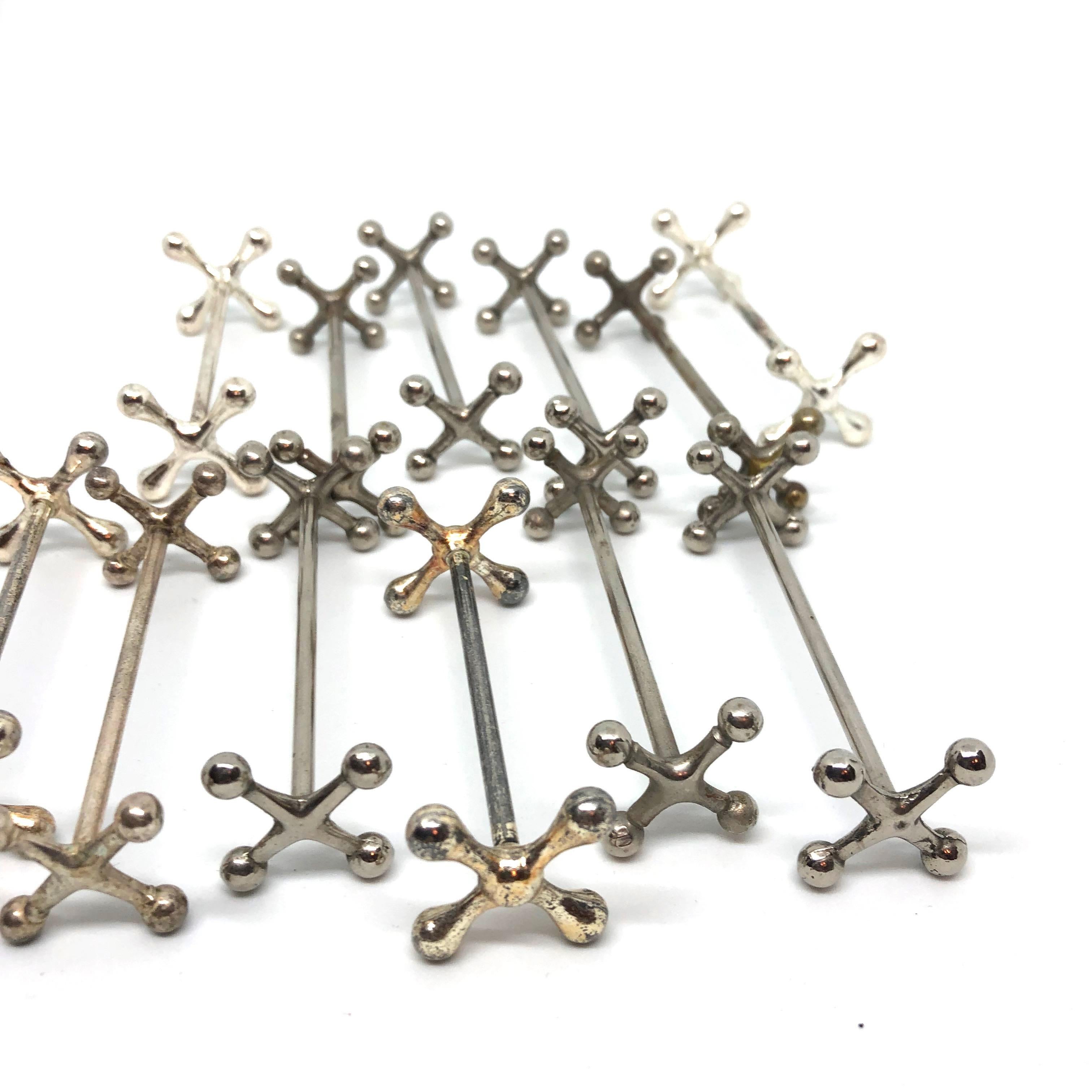 Mid-Century Modern Lot of Twelve French Antique Silver Plated Classical Knife Rests, Tableware