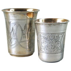 Lot of Two Imperial Russian Silver Vodka Cups