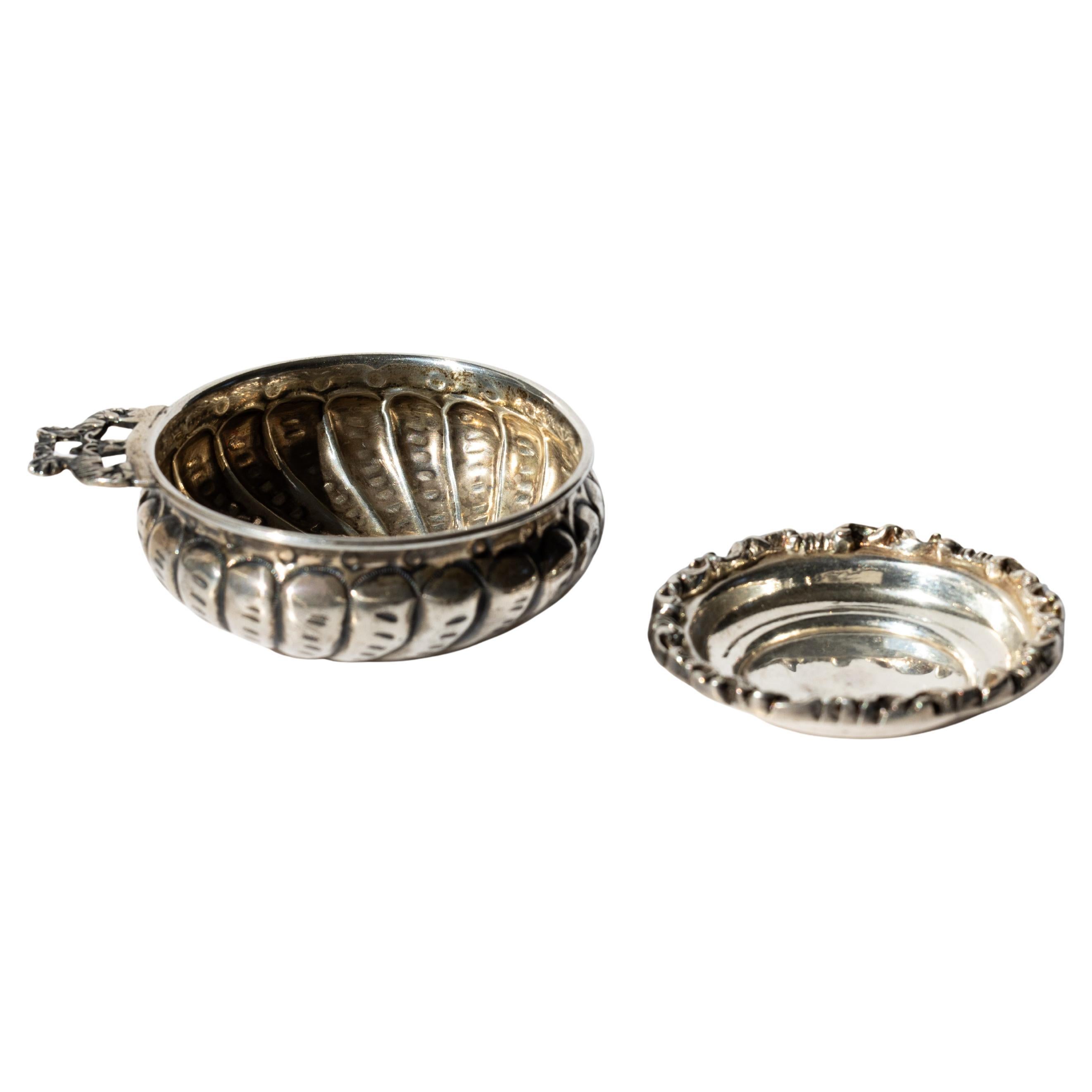 Art Deco Lot of Two Silver Pieces: Marked Silver Cup and Sterling Silver Caviar Dish For Sale