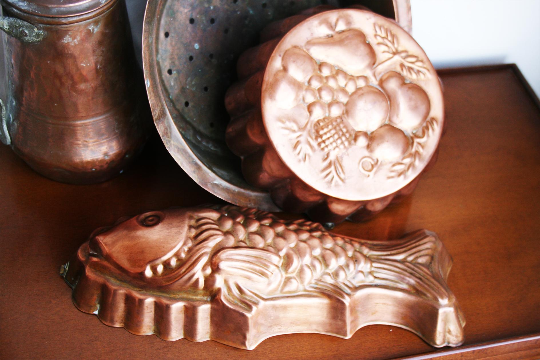 Spanish Lot Old Copper Molds and Utensils to Decorate Your Kitchen