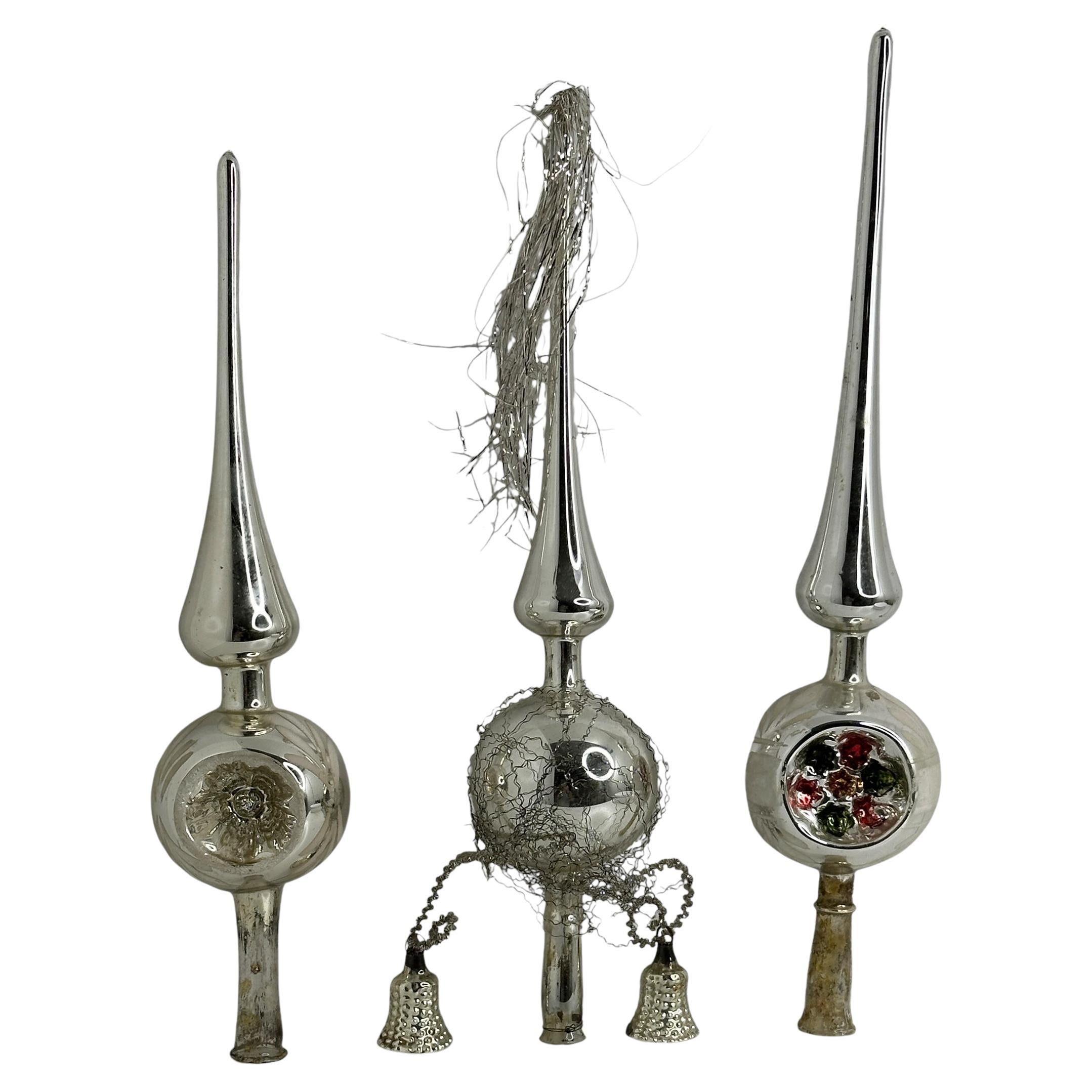 Lot Three Large Vintage Antique Mercury Glass Christmas Tree Topper German 1920s