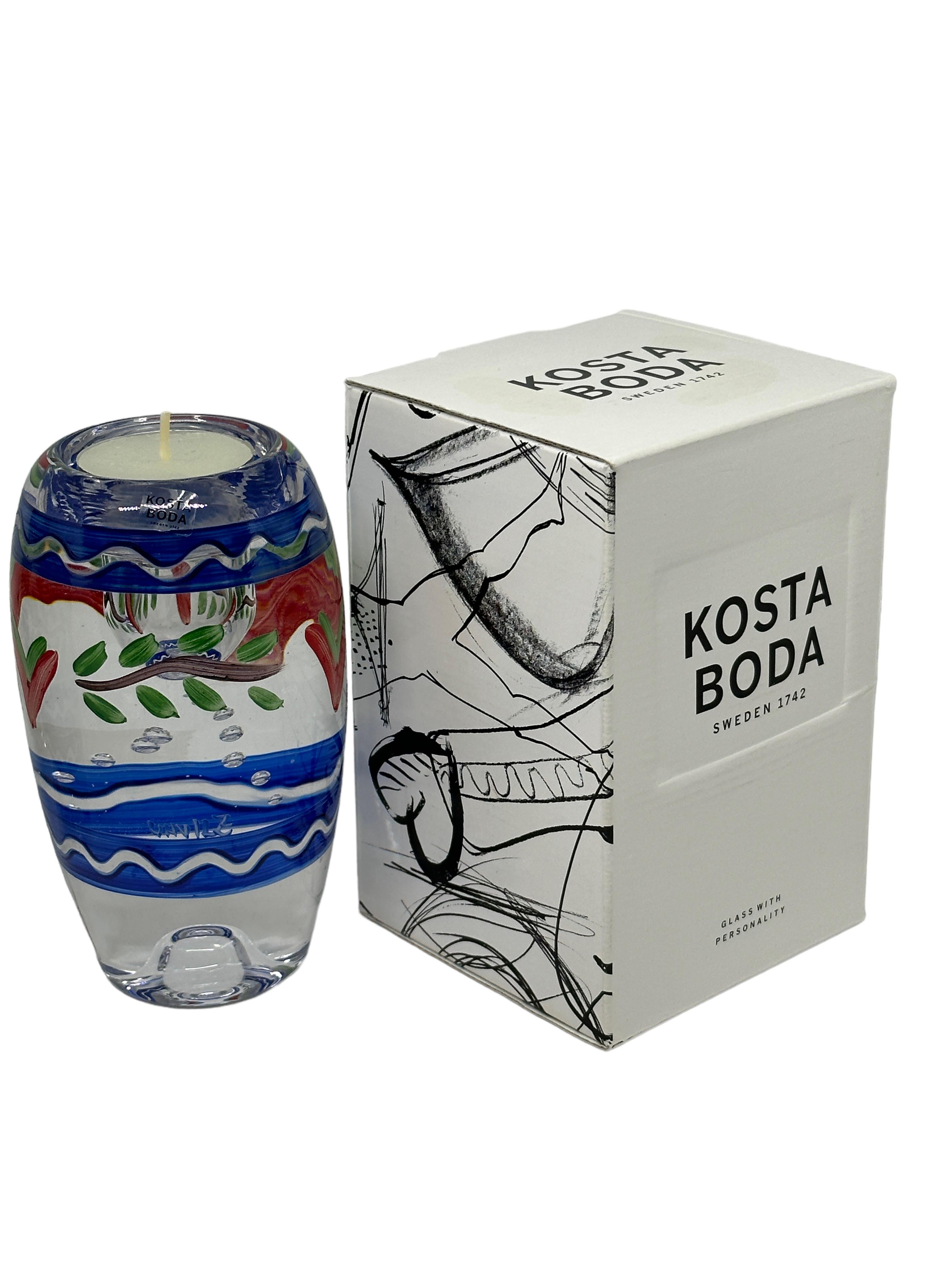 Drei moderne schwedische Kerzenständer aus Kunstglas von Vallien für Kosta Boda im Angebot 3