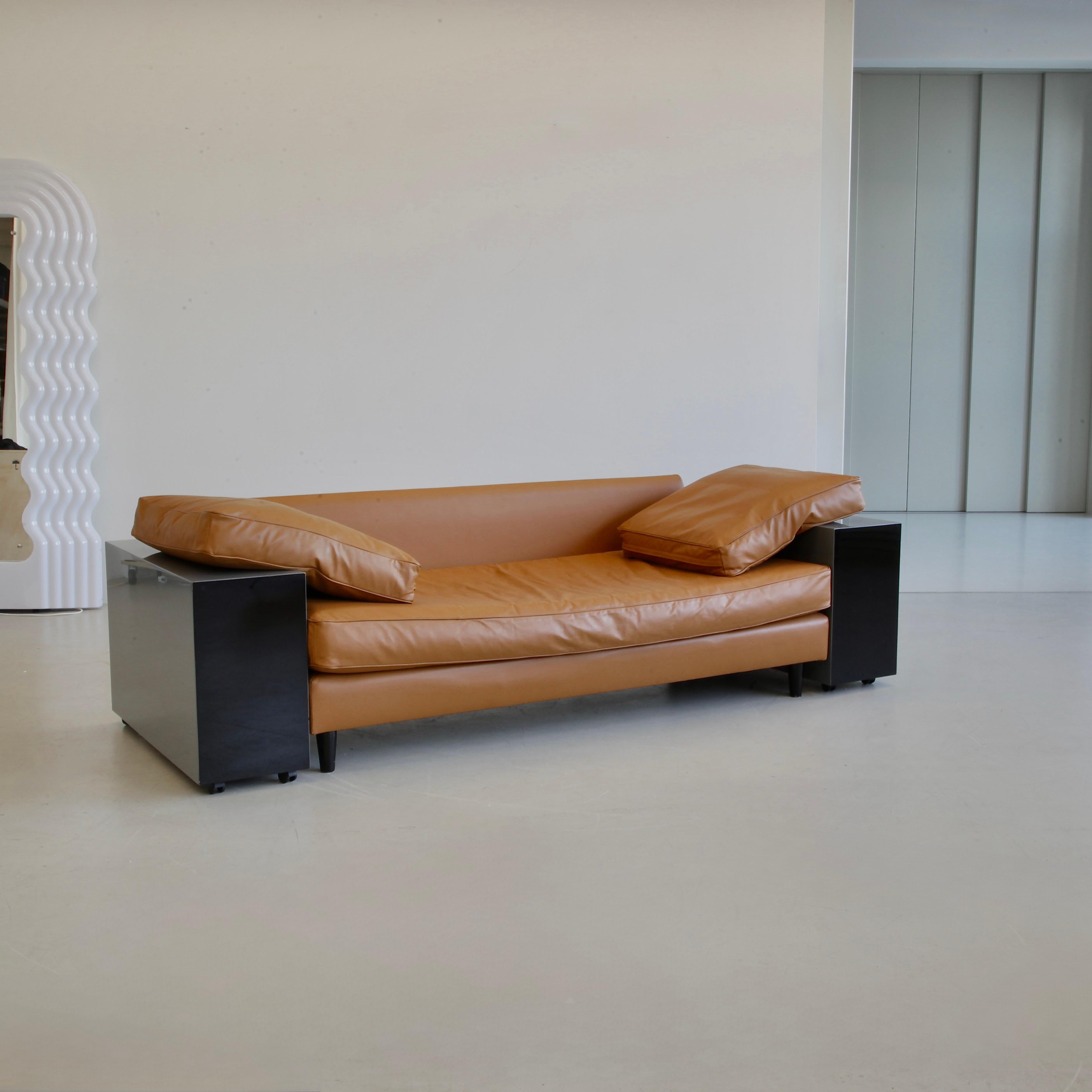 Late 20th Century LOTA Sofa designed by Eileen GRAY in Cognac Coloured Leather For Sale