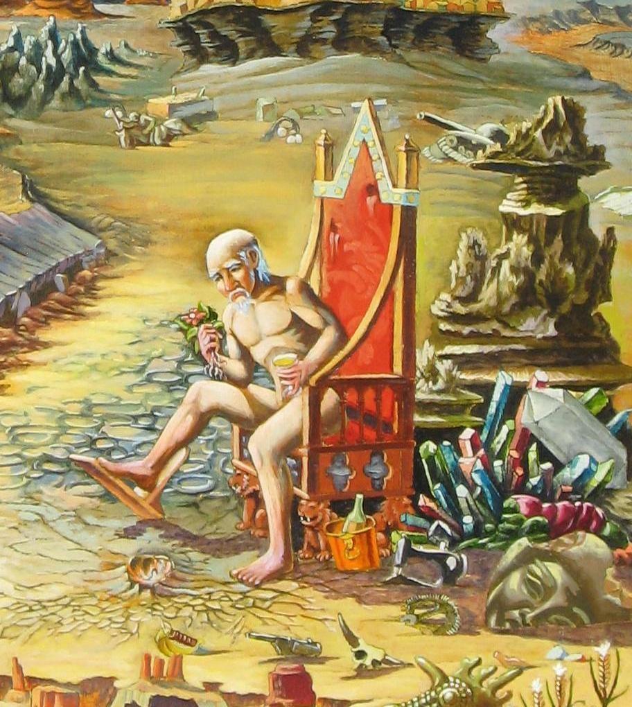 Pittura surreale di Lotan Lotan firmata e datata 1976, Apocalisse 3