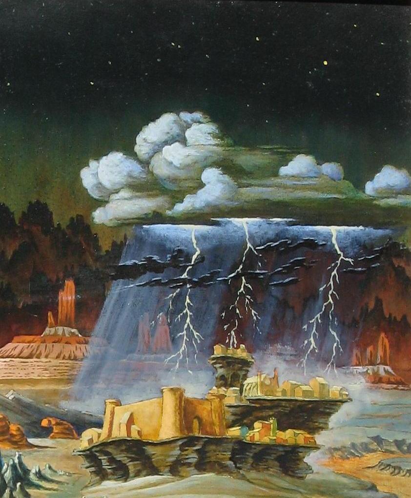 Pittura surreale di Lotan Lotan firmata e datata 1976, Apocalisse 4