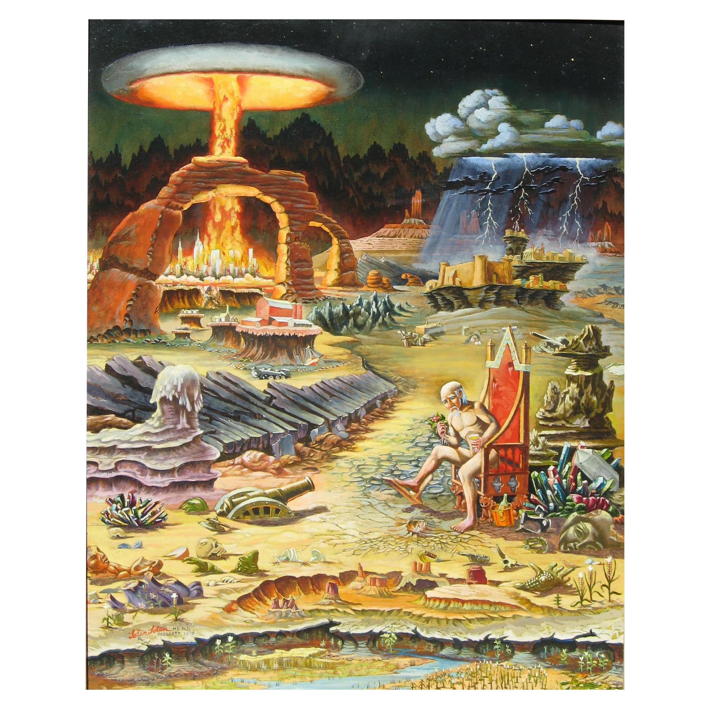 Surreales Gemälde, Lotan Lotan, signiert und datiert 1976, Apokalypse