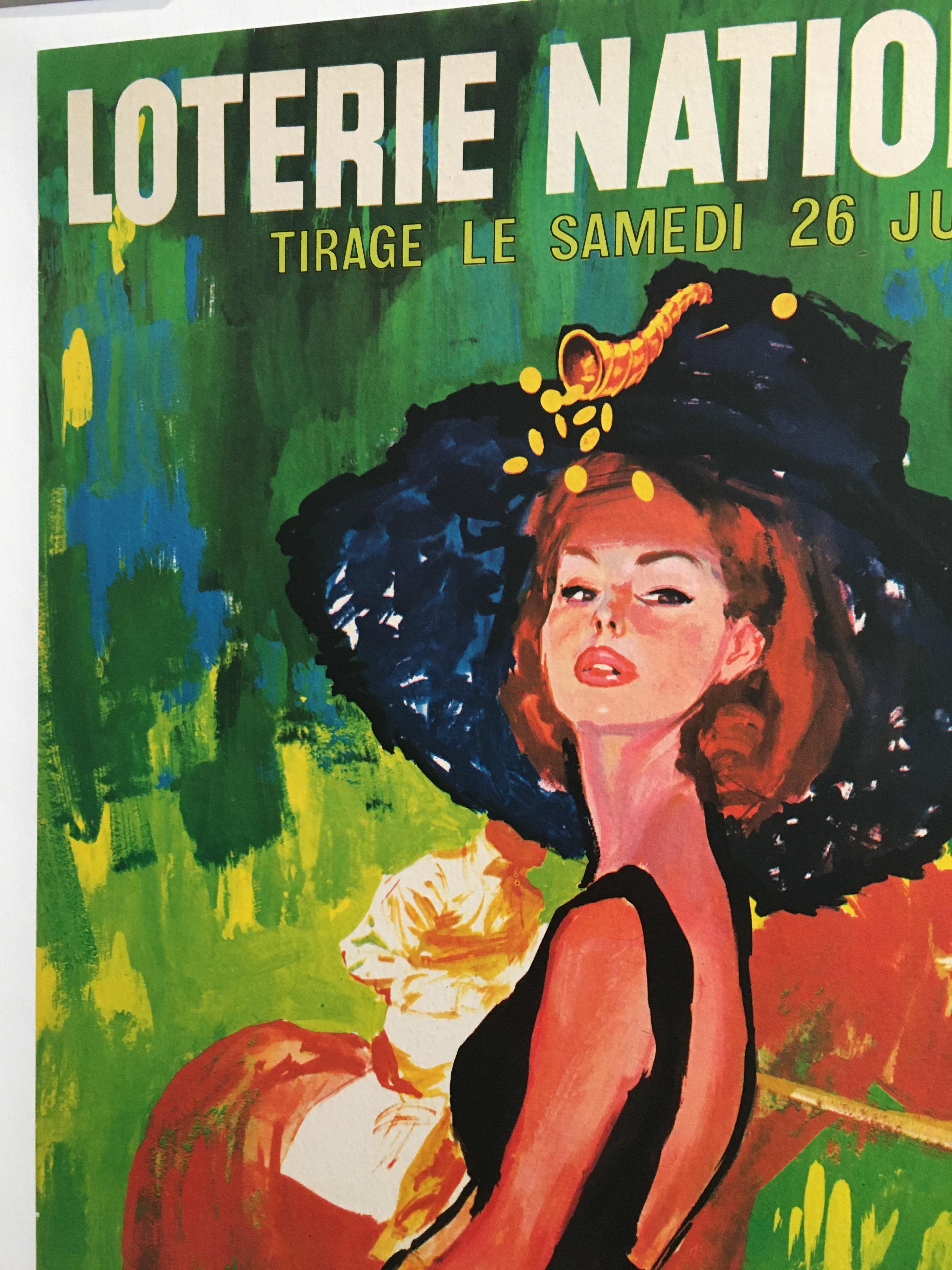 Français Affiche française originale de la « Loterie Nationale », lithographie vintage, par Brenot, 1965 en vente