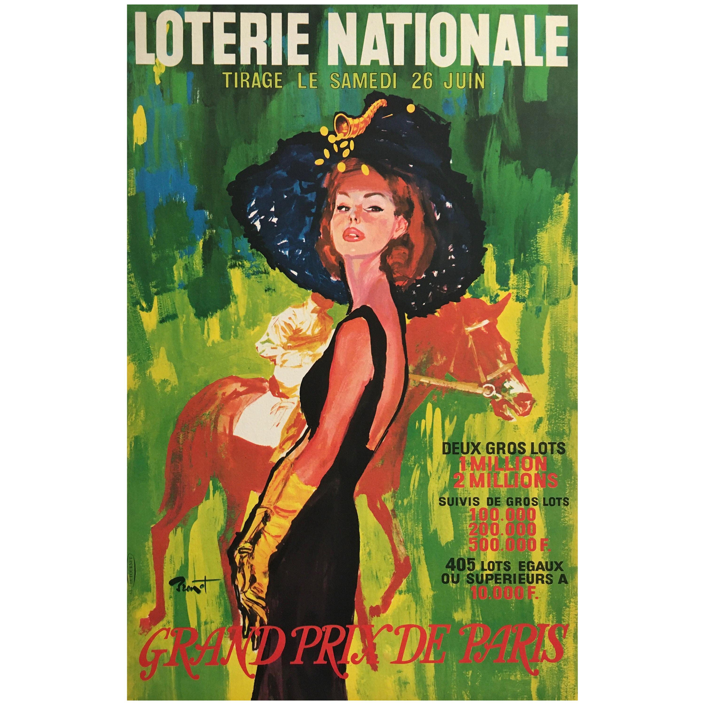 'Loterie Nationale' Original Vintage French Lithograph Poster, by Brenot, 1965