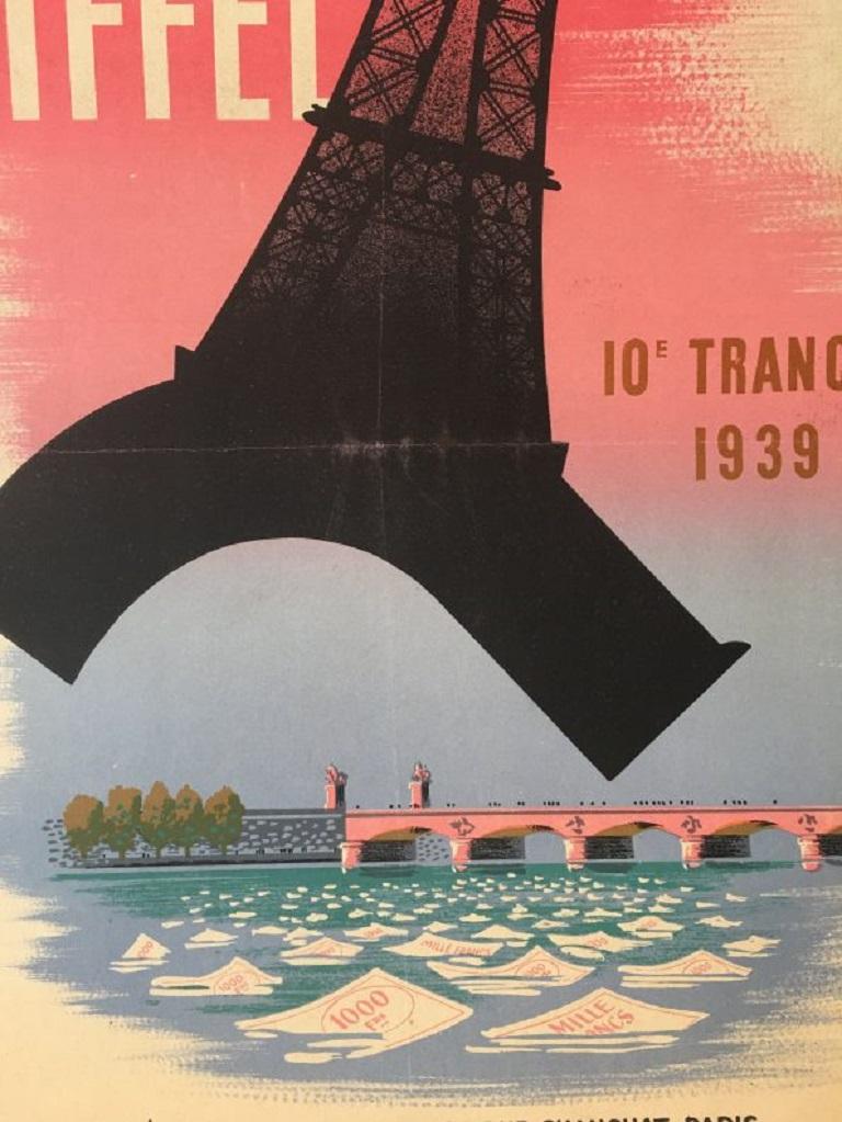 Loterie Nationale Tranche de la Tour Eiffel original vintage poster.