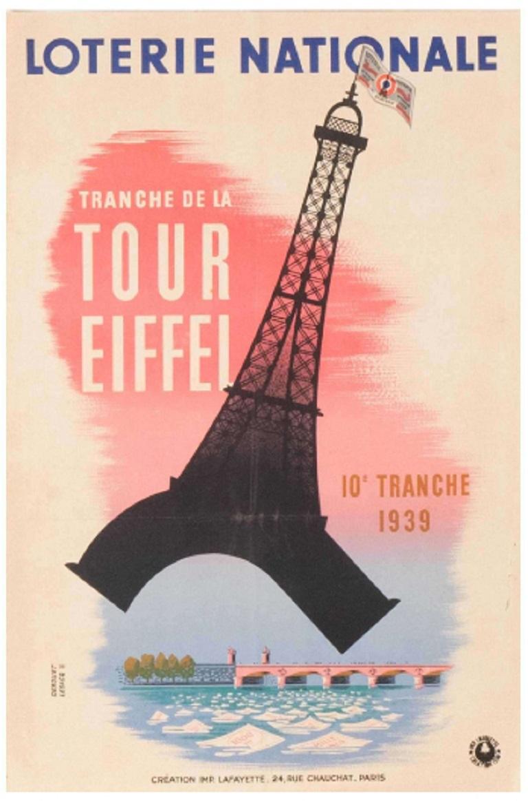 Paper Loterie Nationale Tranche de la Tour Eiffel Original Vintage Poster