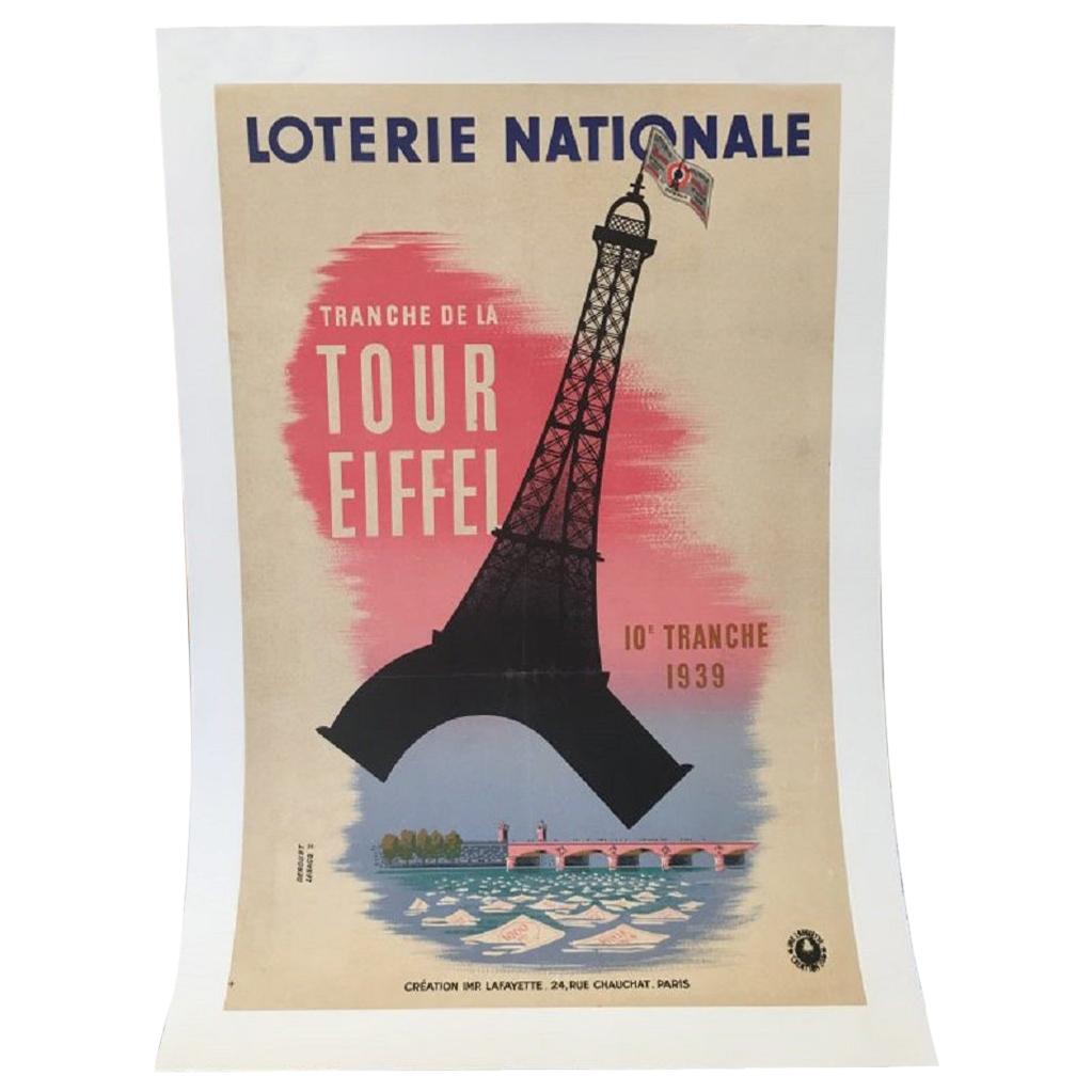 Loterie Nationale Tranche de la Tour Eiffel Original Vintage Poster