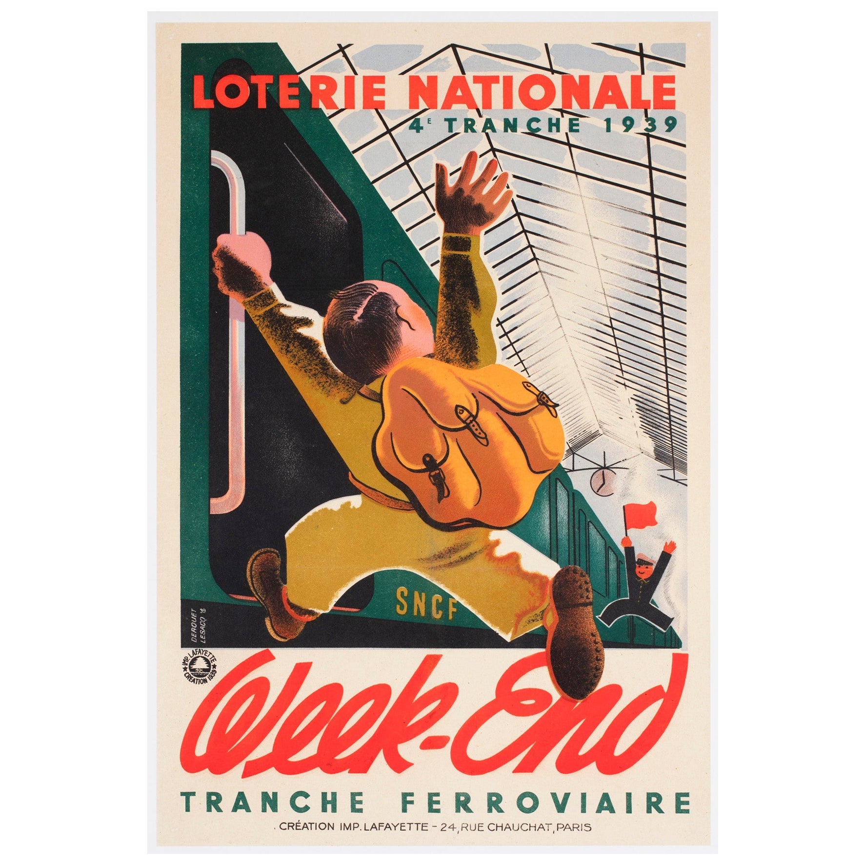 Loterie Nationale Week End 1939 SNCF Frenc Railway Lottery Poster For Sale