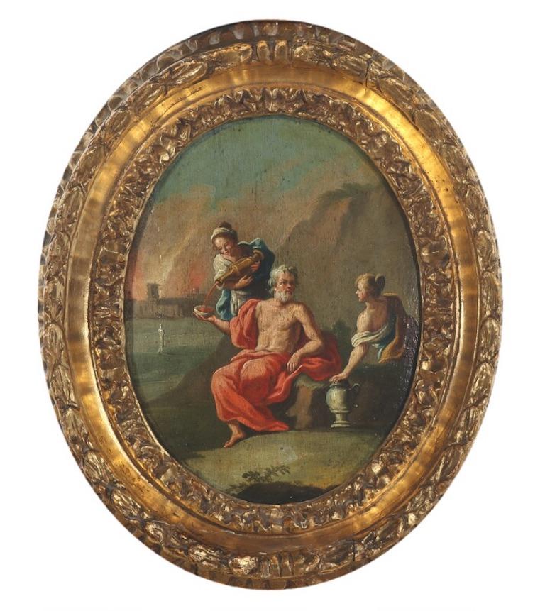 Loth and His Daughters, Sodoma-Wurzeln im Hintergrund, 19. Jahrhundert (Handbemalt) im Angebot