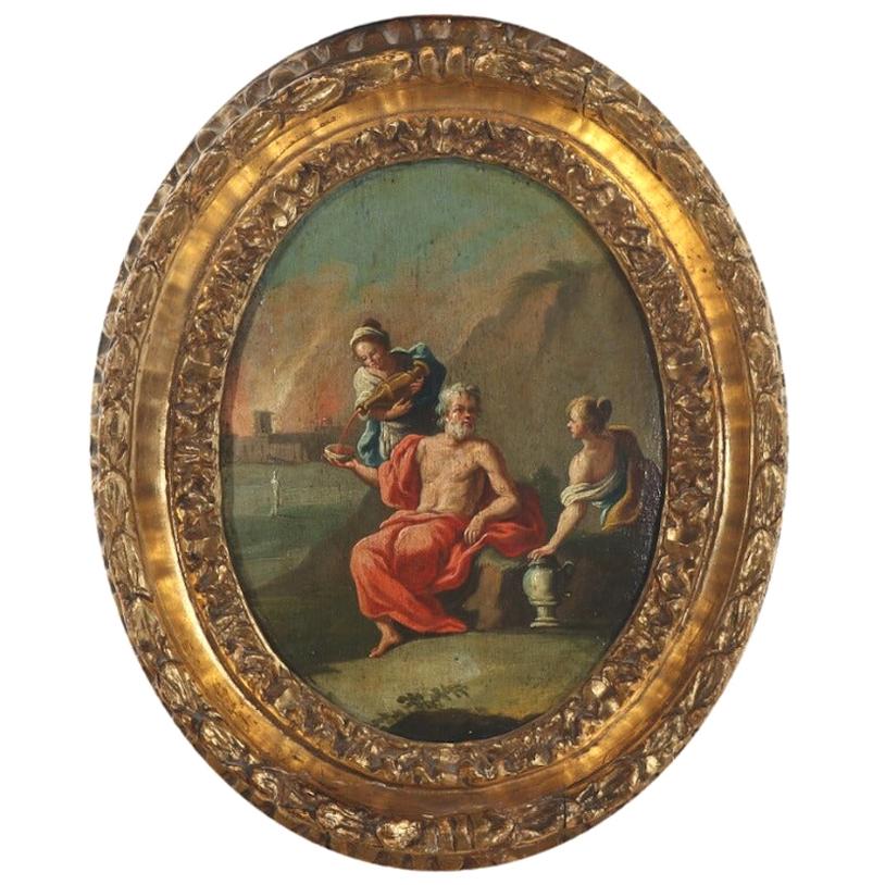 Loth and His Daughters, Sodoma Burning in the Background, 19th Century For Sale