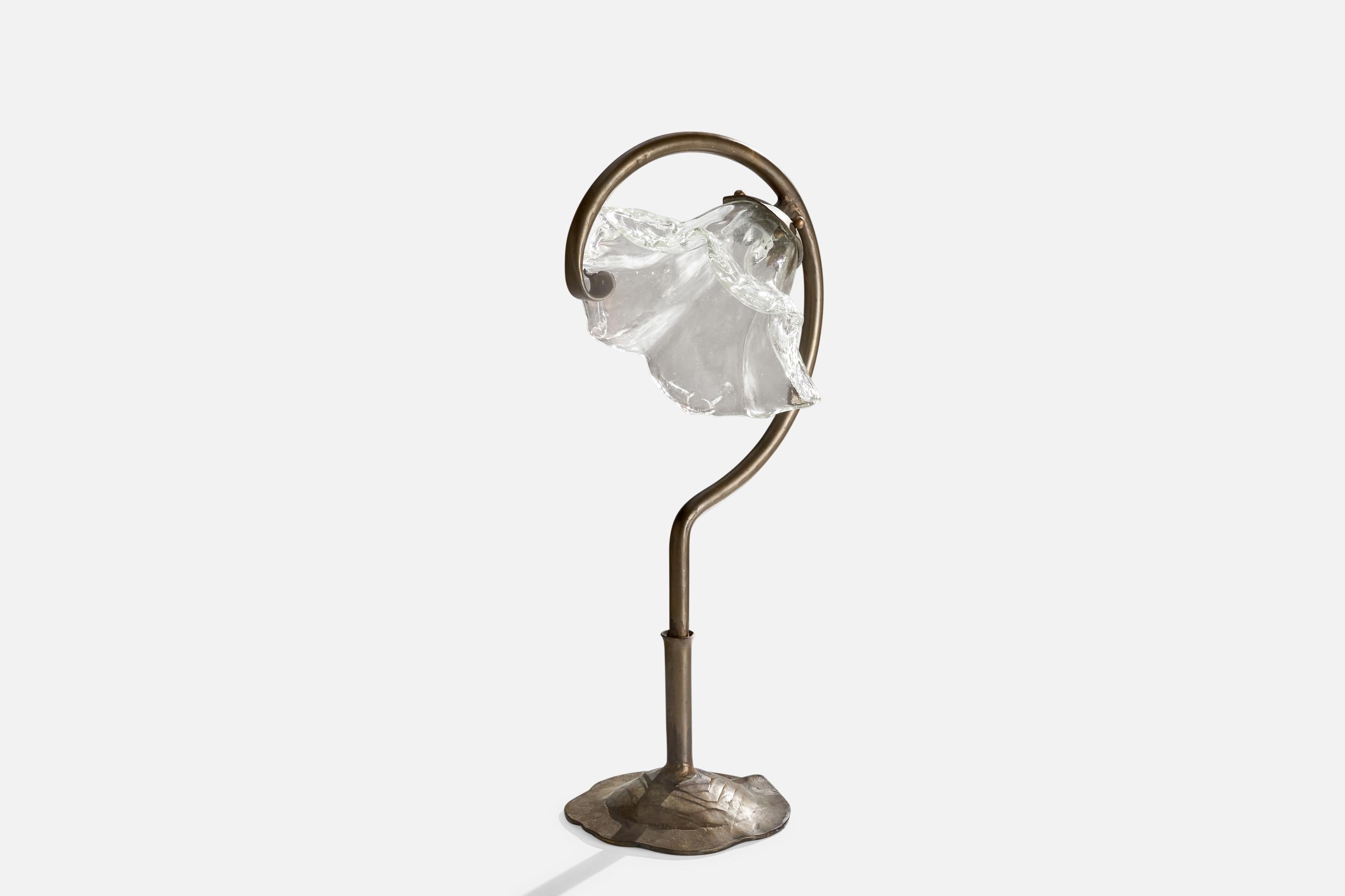 Late 20th Century Lothar Klute Attribution, Large Table Lamp, Bronze, Glass, Germany, 1980s For Sale