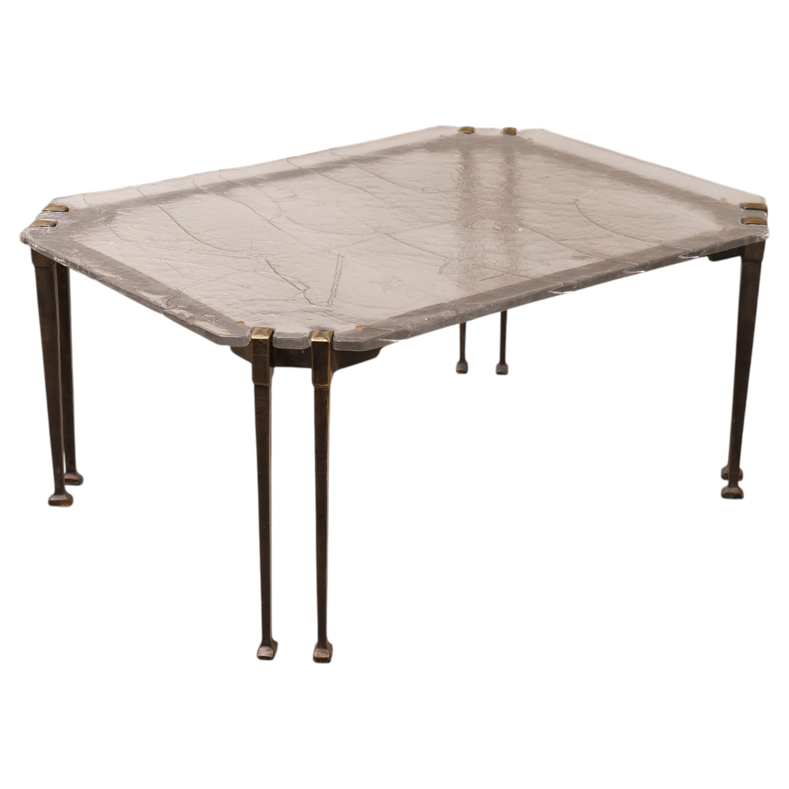 Lothar Klute bronze coffee table with cast glass