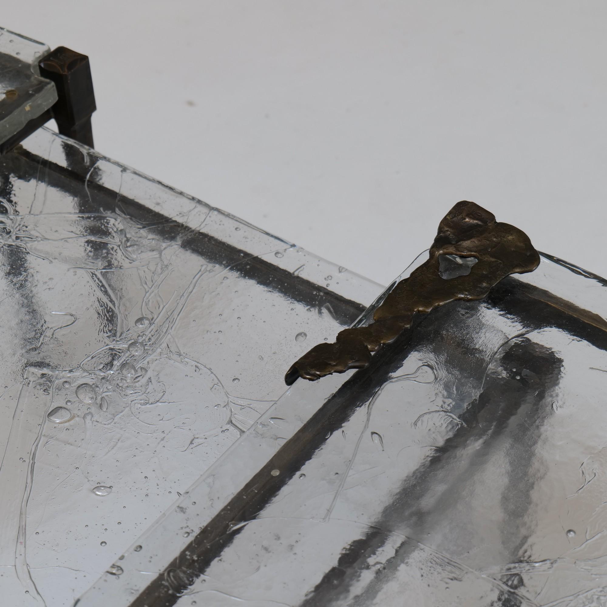 Lothar Klute bronze tables with cast crystal glass For Sale 3
