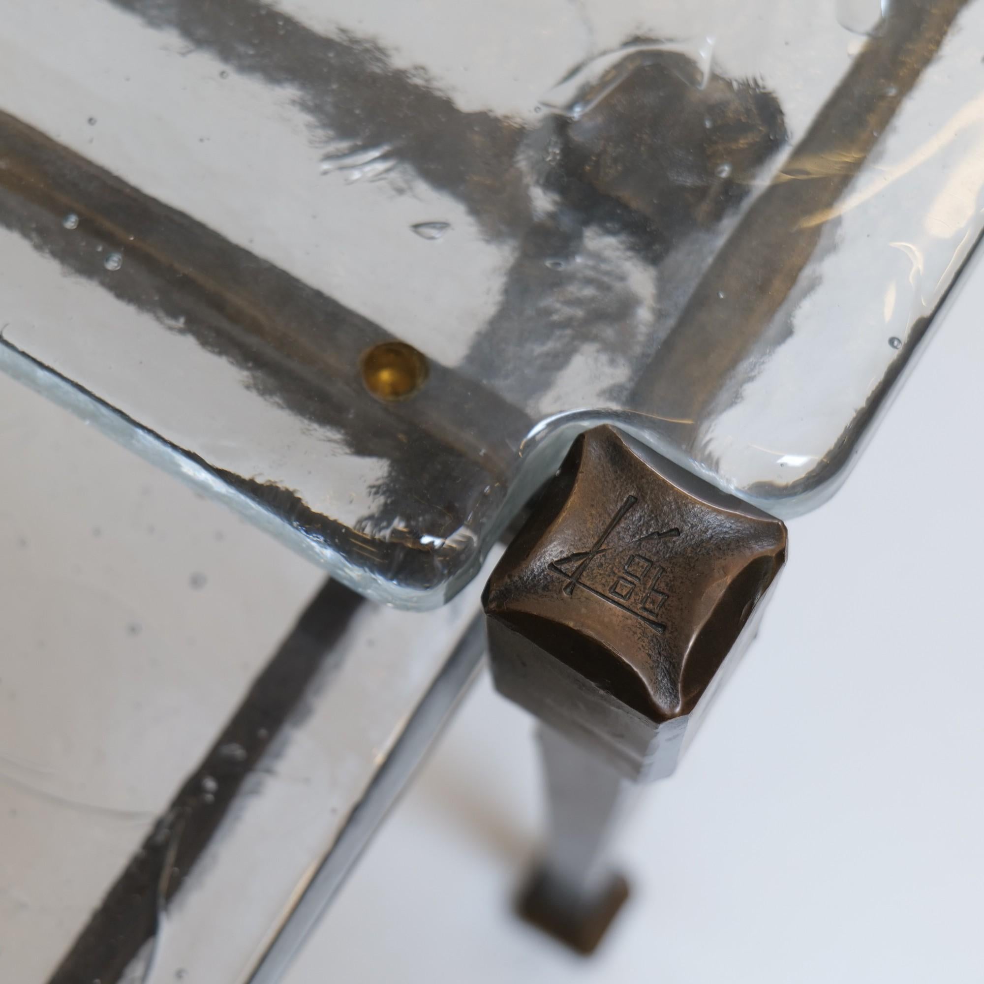 Lothar Klute bronze tables with cast crystal glass For Sale 5