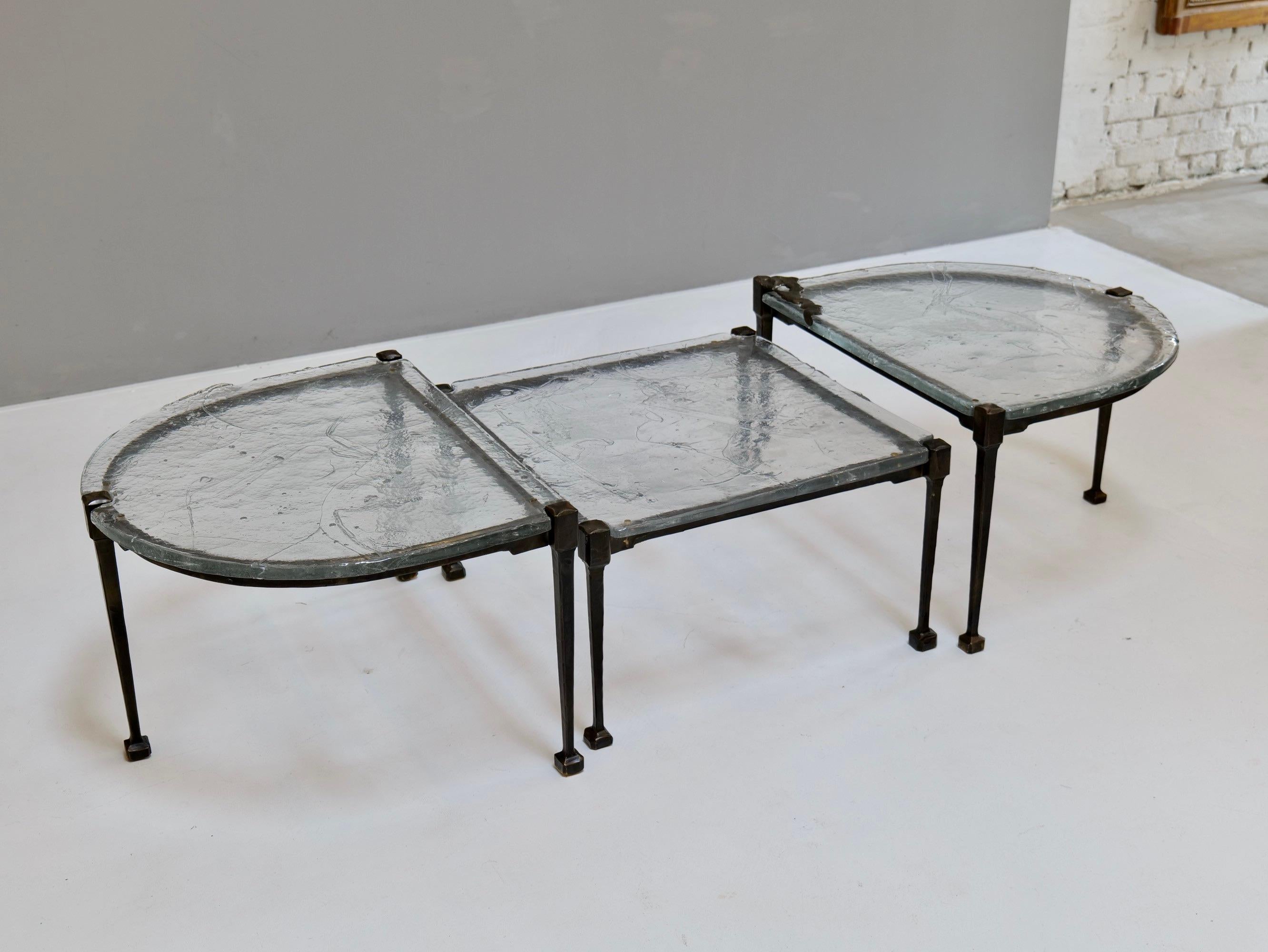 Rare set of 3 exceptional big Lothar Klute tables.

- original Lothar Klute table signed LK 86 with certification and original invoice from 1986
- fully handmade table 
- authentic brutalism
- authentic bronze (not patinated iron)
- lead crystal
