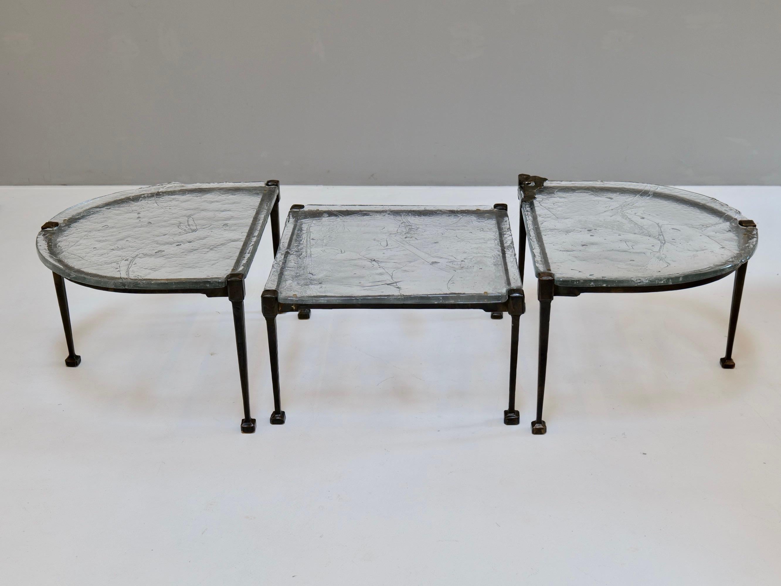 Lothar Klute bronze tables with cast crystal glass In Excellent Condition For Sale In Saarbrücken, SL