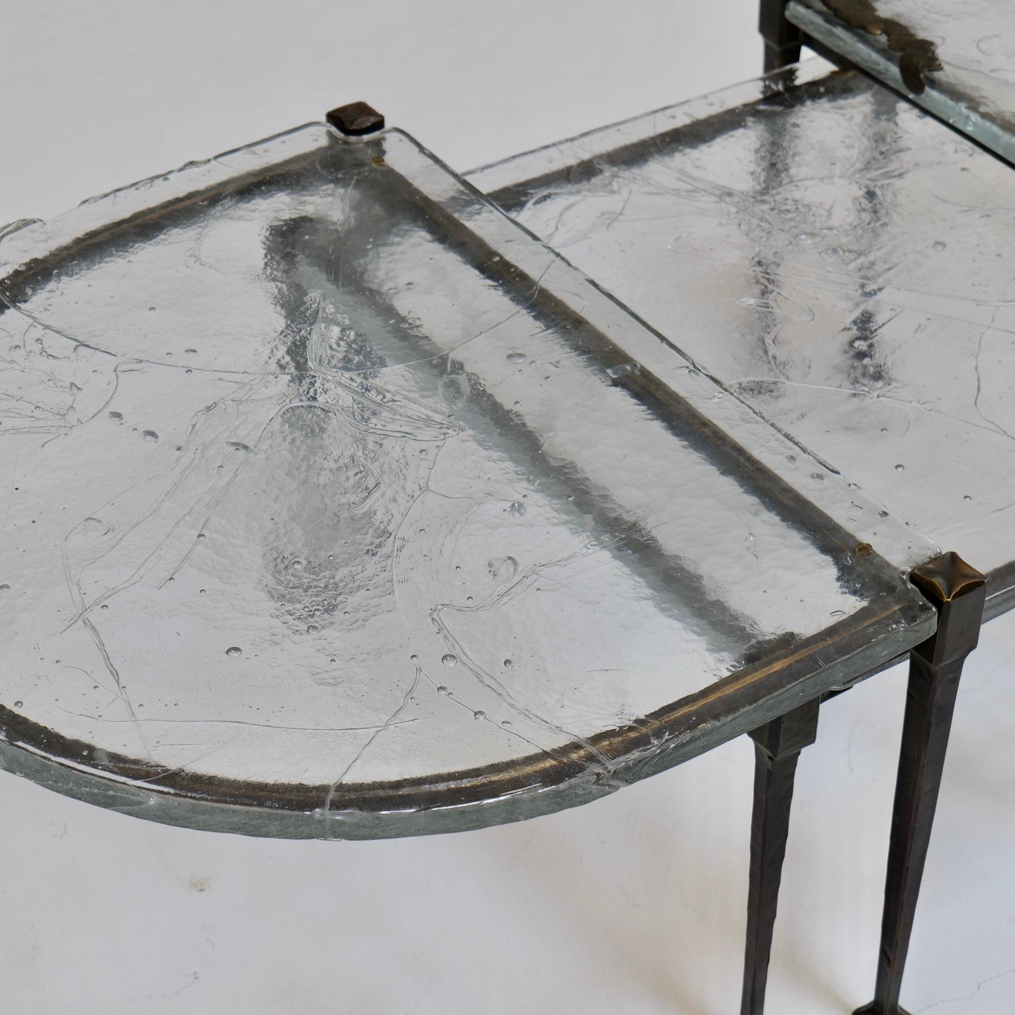 Late 20th Century Lothar Klute bronze tables with cast crystal glass For Sale