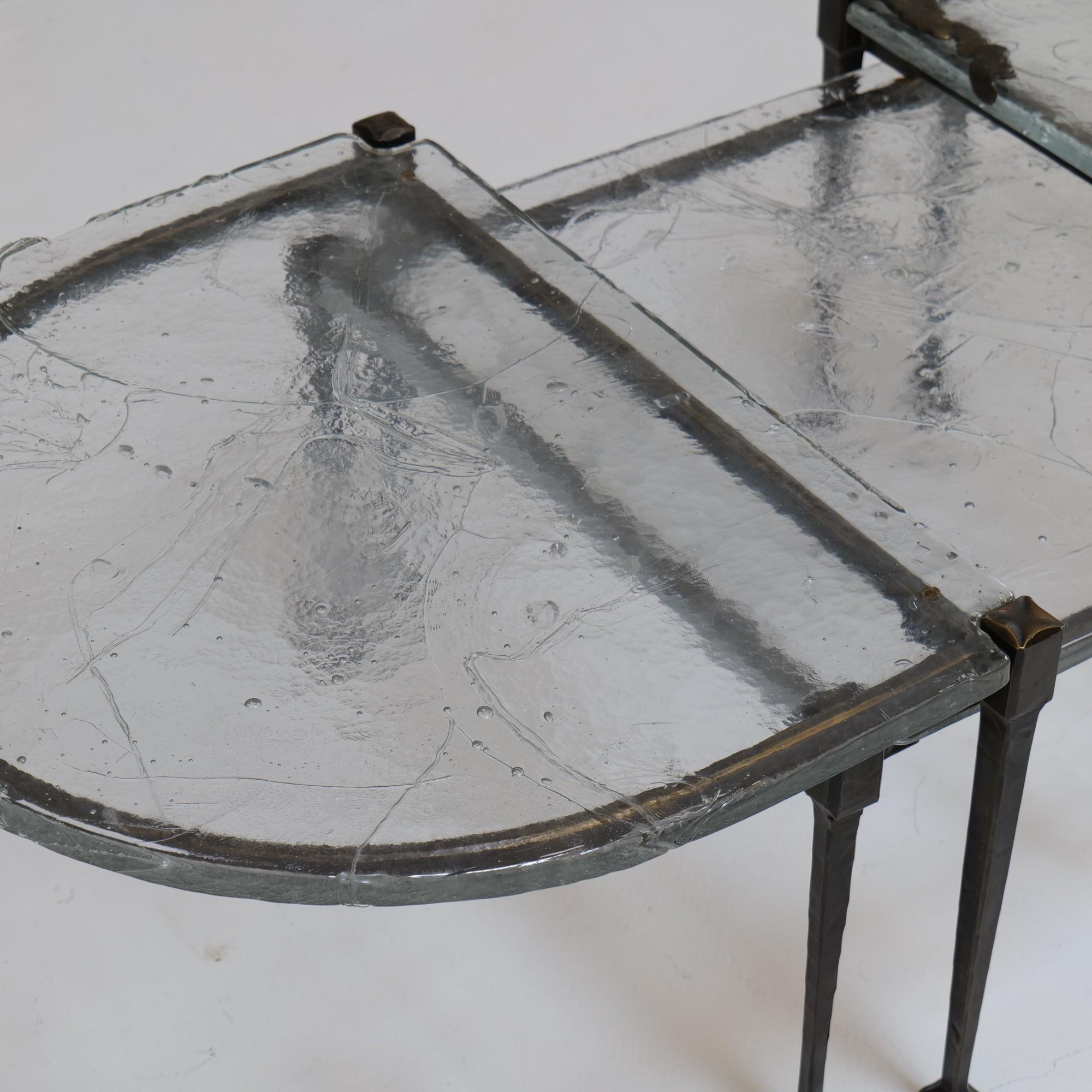 Bronze Lothar Klute bronze tables with cast crystal glass For Sale