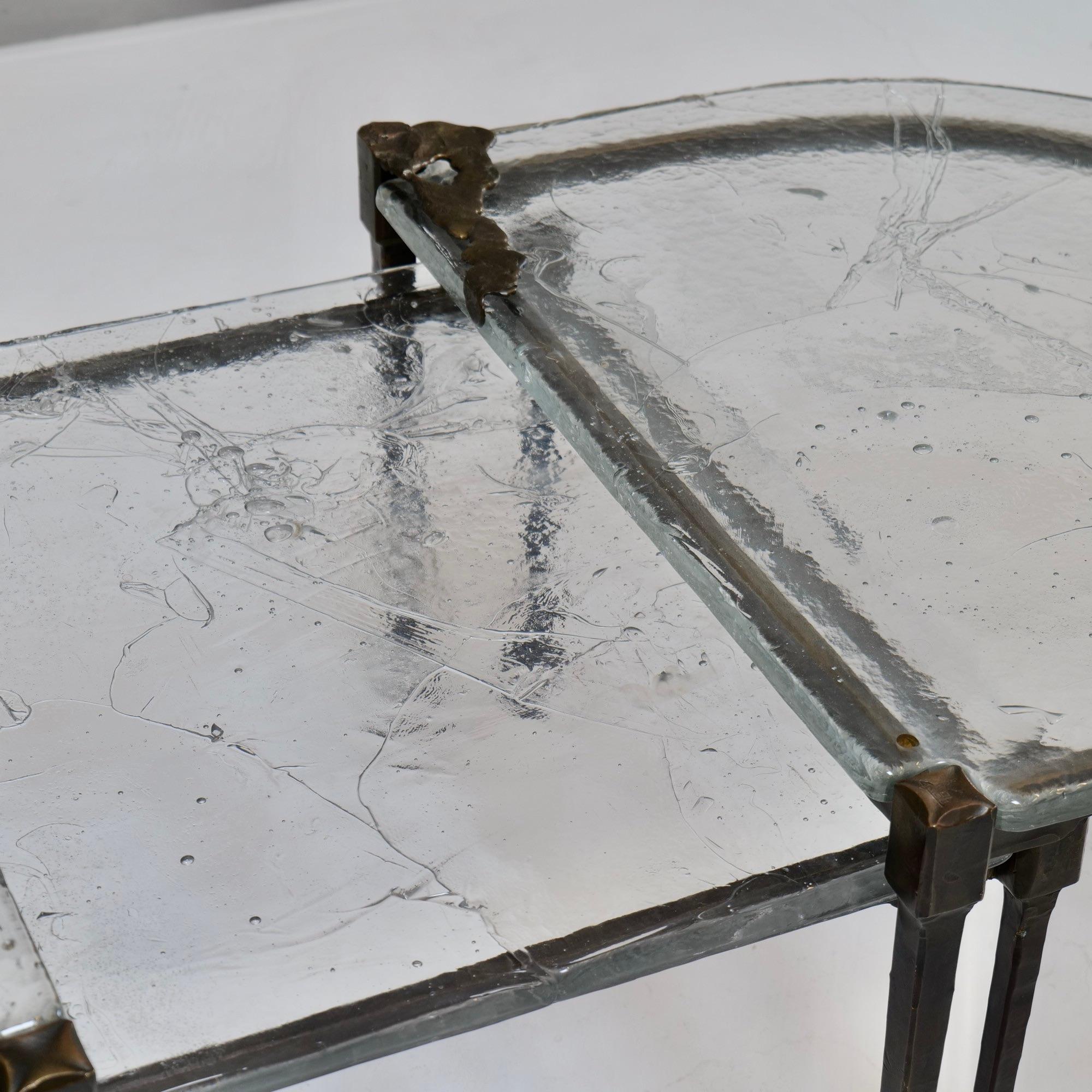 Lothar Klute bronze tables with cast crystal glass For Sale 1