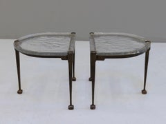 Lothar Klute forged bronze brutalist tables with cast glass - 1980s