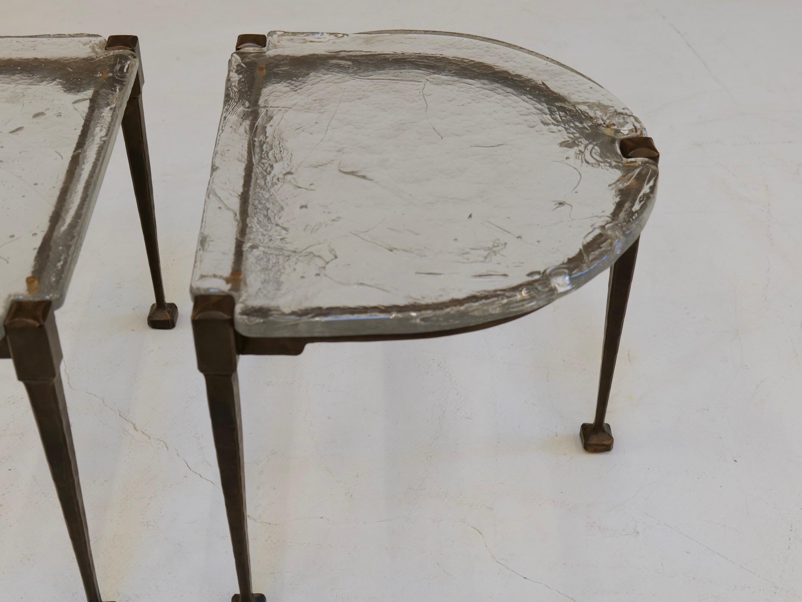 Lothar Klute forged bronze brutalist tables with cast glass - 1980s en Bueno estado para la venta en Saarbrücken, SL