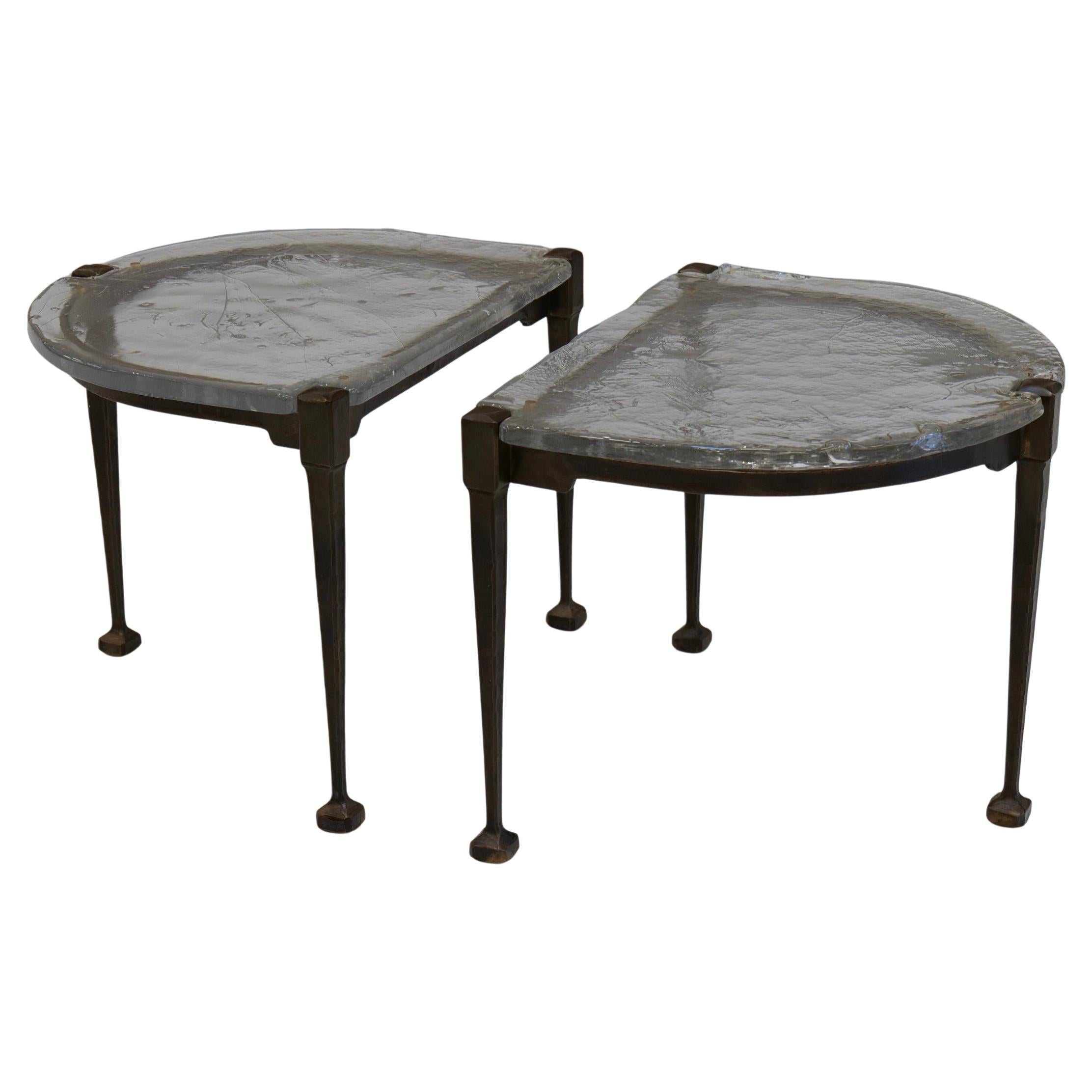 Lothar Klute forged bronze brutalist tables with cast glass - 1980s en venta