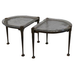 Lothar Klute forged bronze brutalist tables with cast glass - 1980s