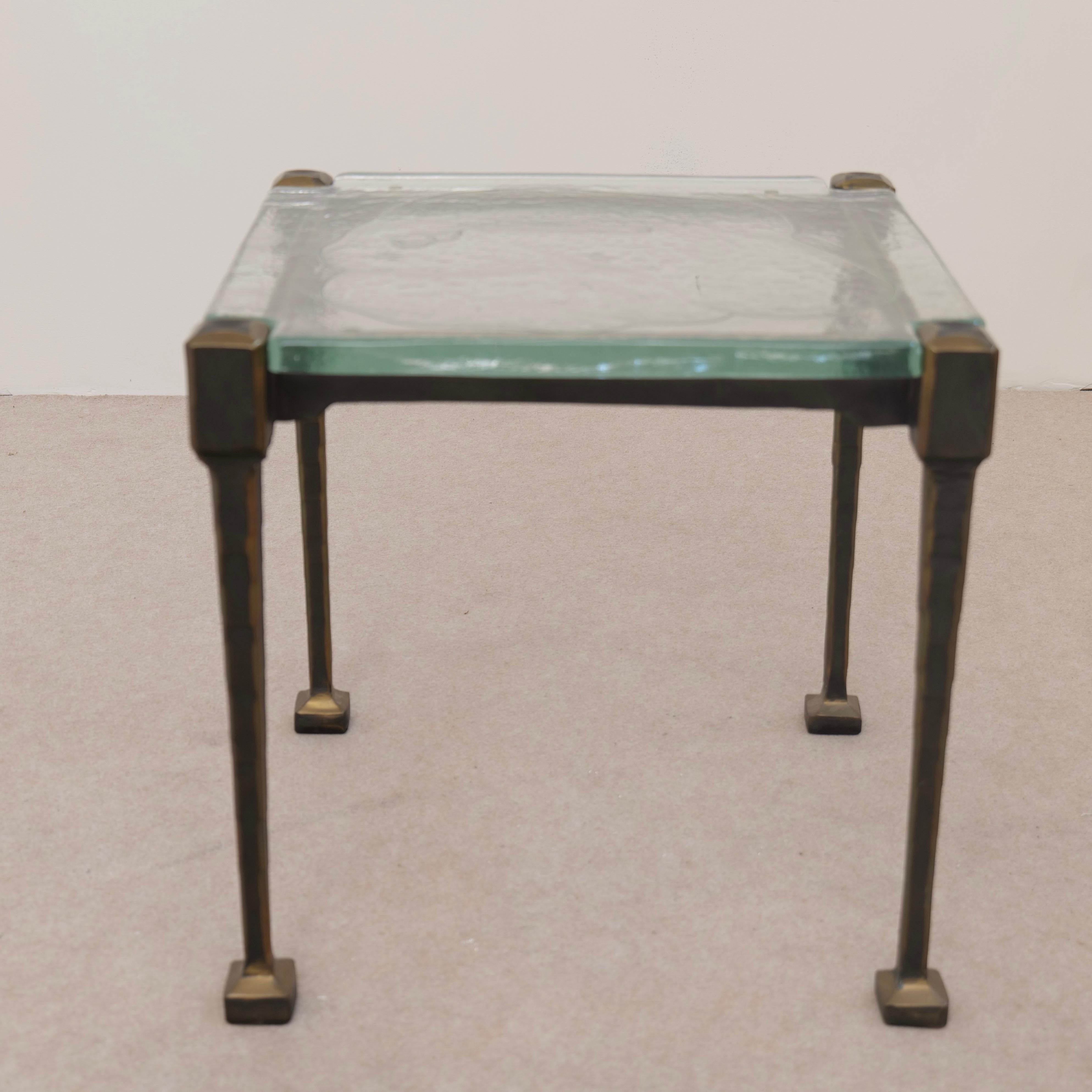 Brutalist Lothar Klute forged bronze table with cast glass For Sale