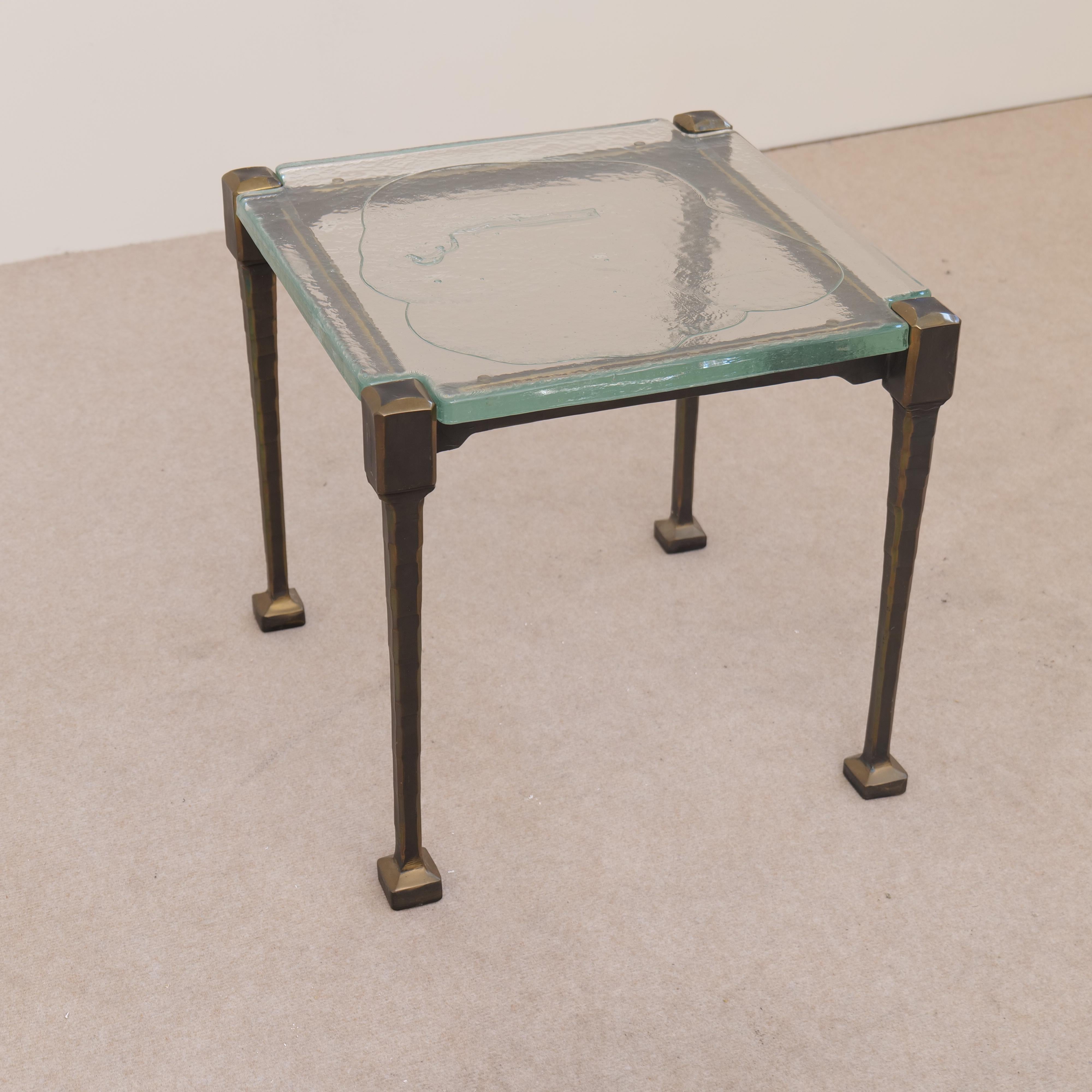 German Lothar Klute forged bronze table with cast glass For Sale