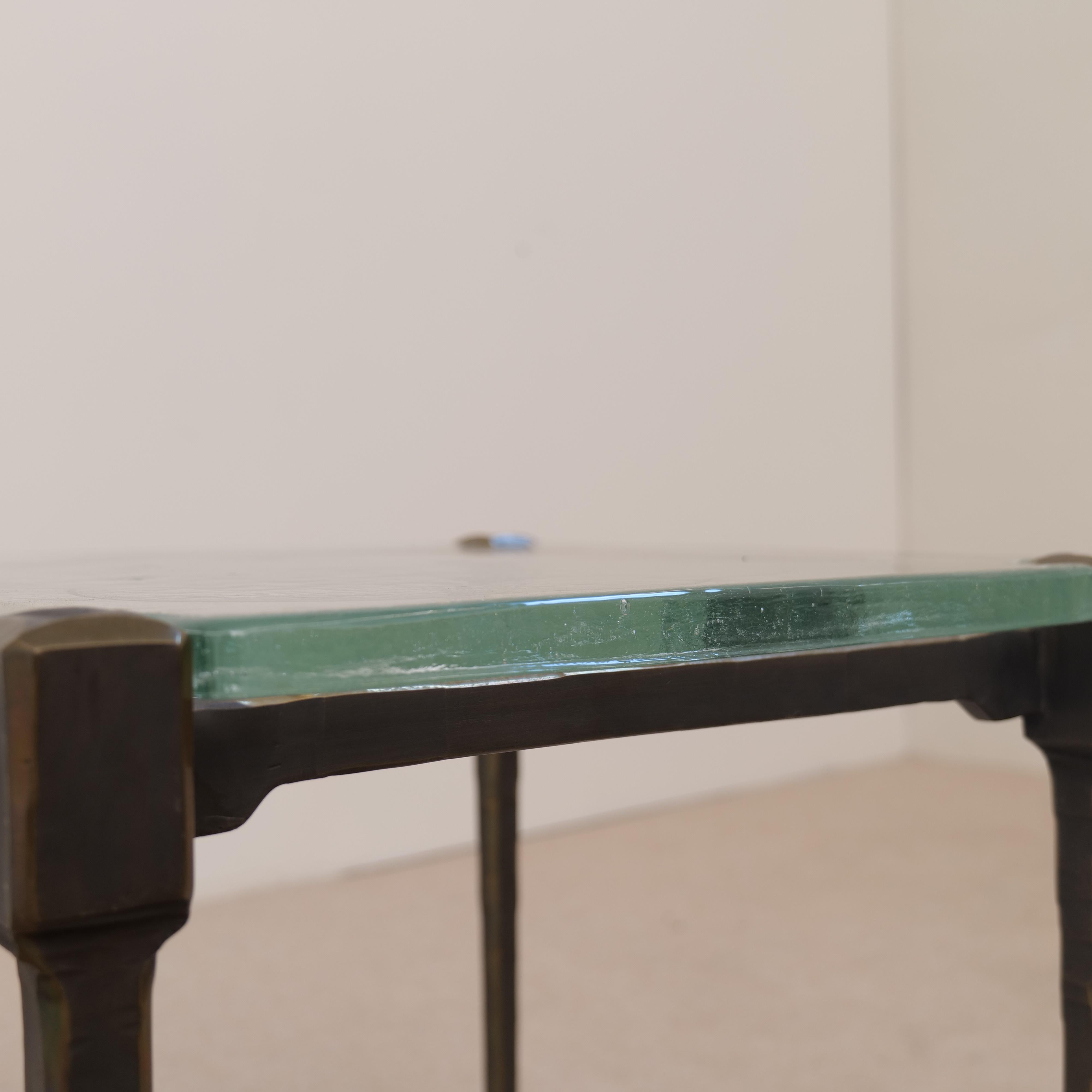 Hand-Crafted Lothar Klute forged bronze table with cast glass For Sale