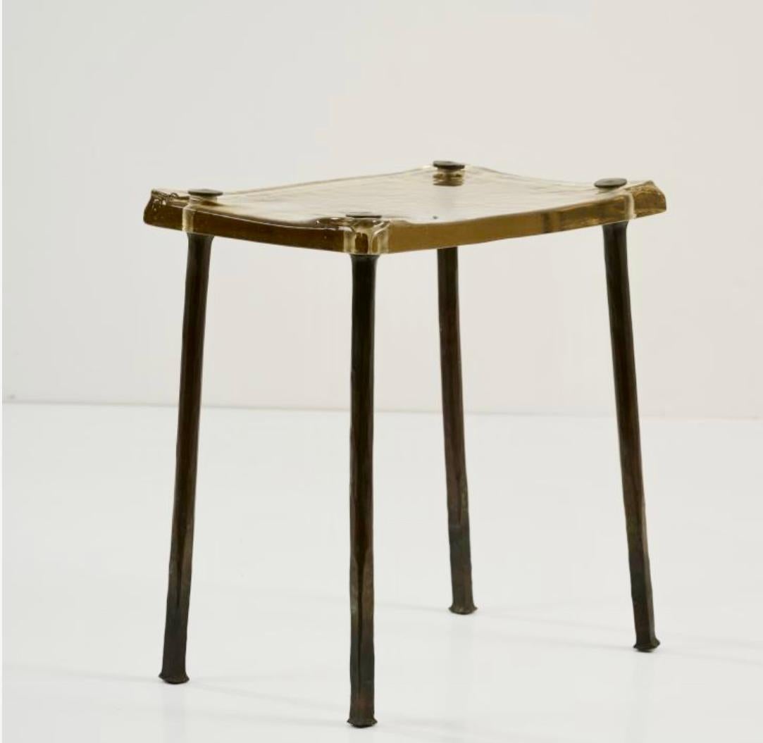 Hand-Crafted Löthar Klute Forged Iron & Cast Lead Crystal Top Side Table, Germany, 1983 For Sale