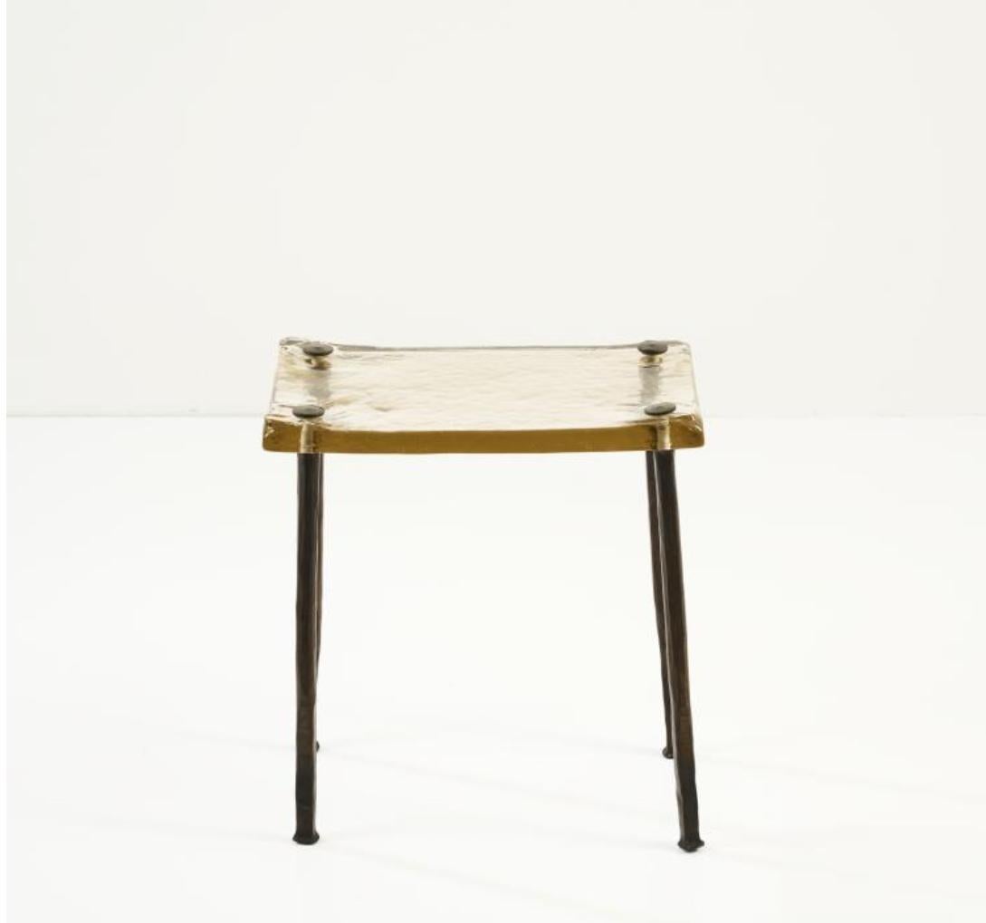 Löthar Klute Forged Iron & Cast Lead Crystal Top Side Table, Germany, 1983 In Good Condition For Sale In Brooklyn, NY