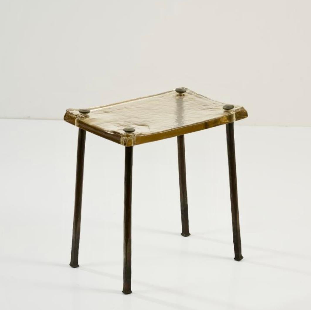 Bronze Löthar Klute Forged Iron & Cast Lead Crystal Top Side Table, Germany, 1983 For Sale