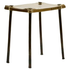 Tavolino in ferro forgiato e piombo fuso con piano in cristallo di Löthar Klute, Germania, 1983