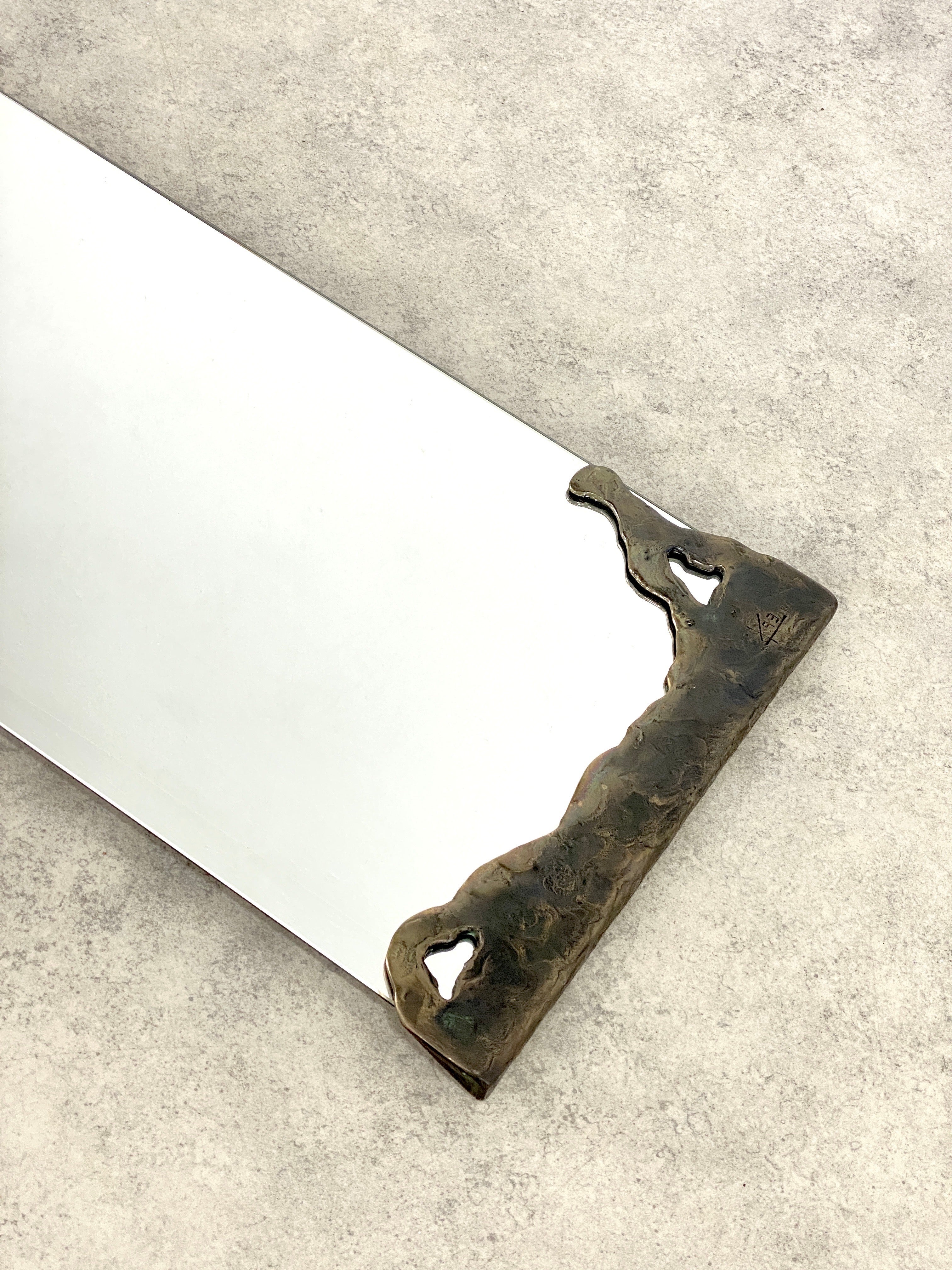 Late 20th Century Lothar Klute Sculptural Wall Mirror with Bronze Frame Signed 'LK93‘
