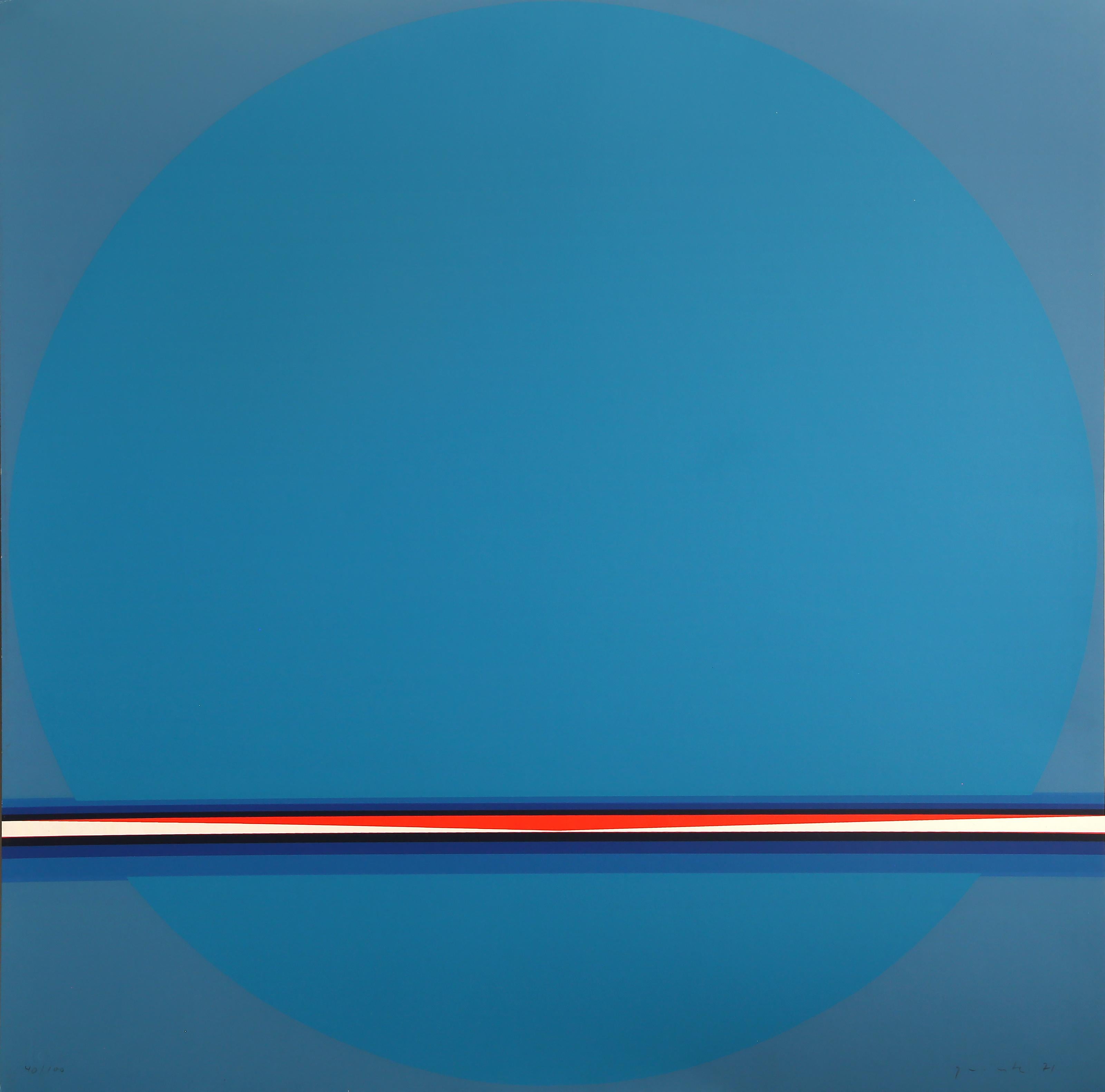 Blue Horizon, Abstract Geometric Screenprint by Lothar Quinte
